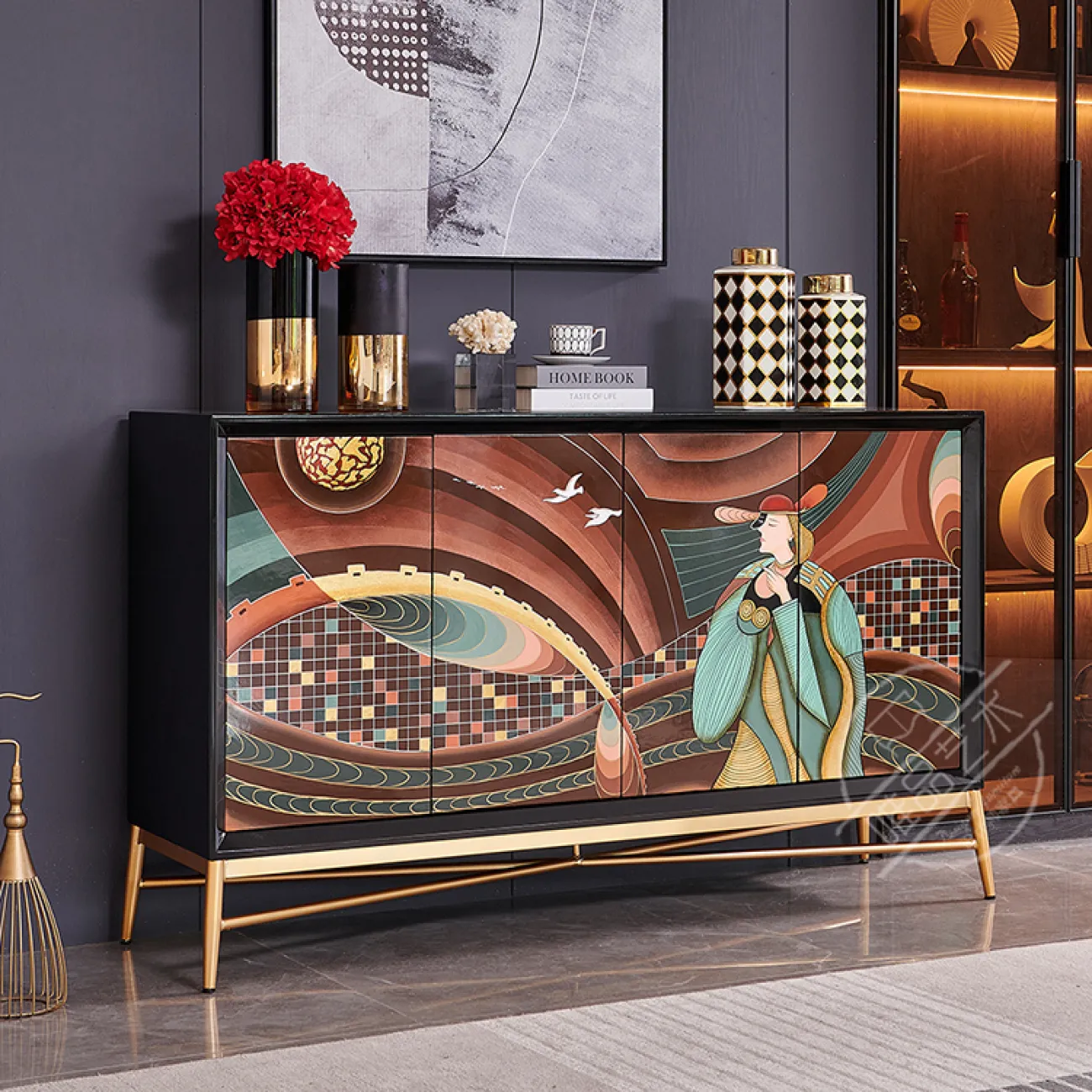 Роскошный  расписной комод из массива дерева Creative Life 36005-29