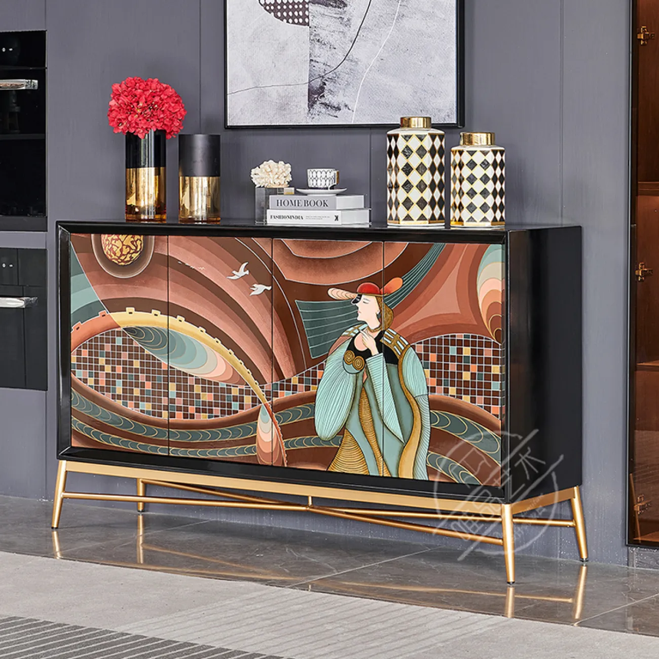 Роскошный  расписной комод из массива дерева Creative Life 36005-29