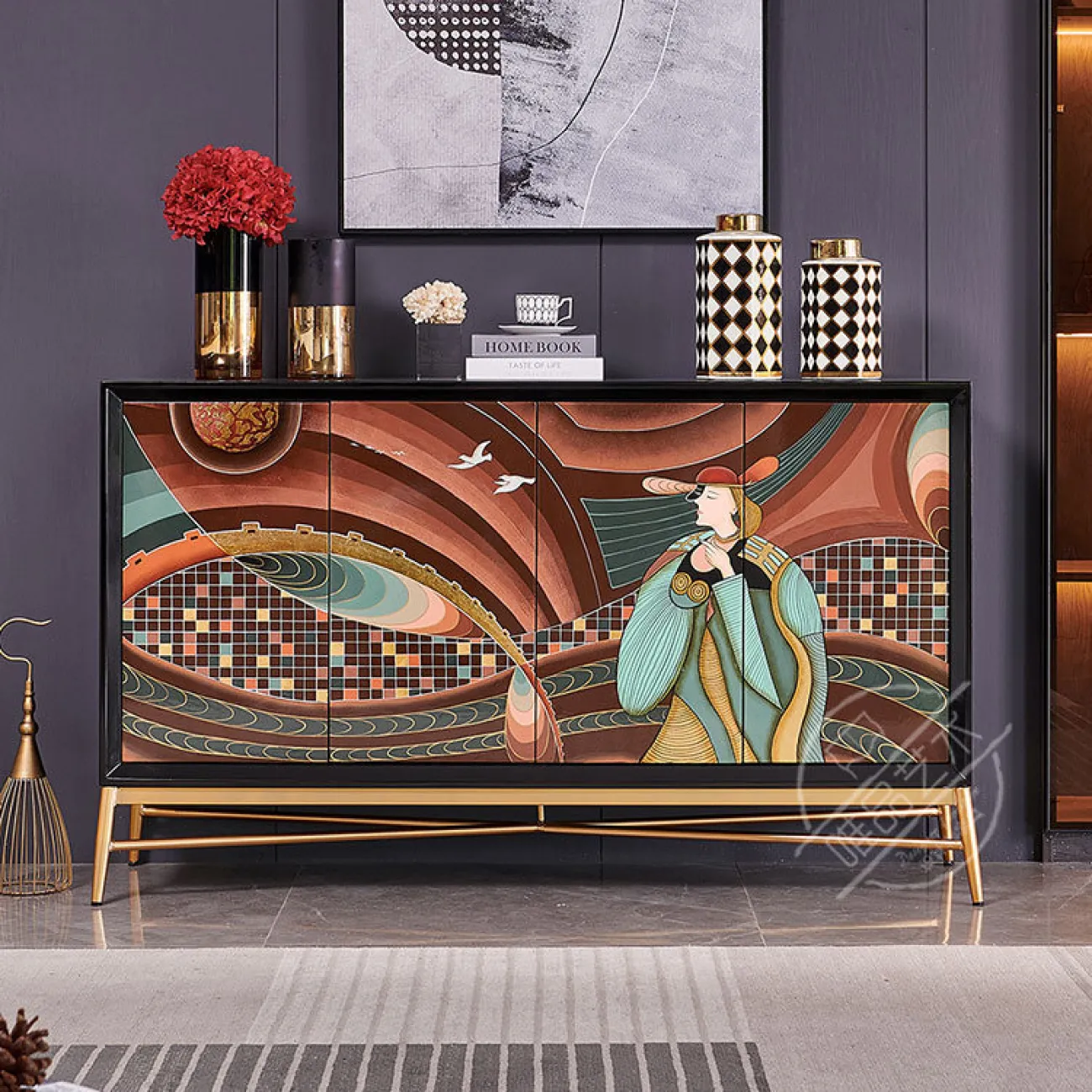 Роскошный  расписной комод из массива дерева Creative Life 36005-29