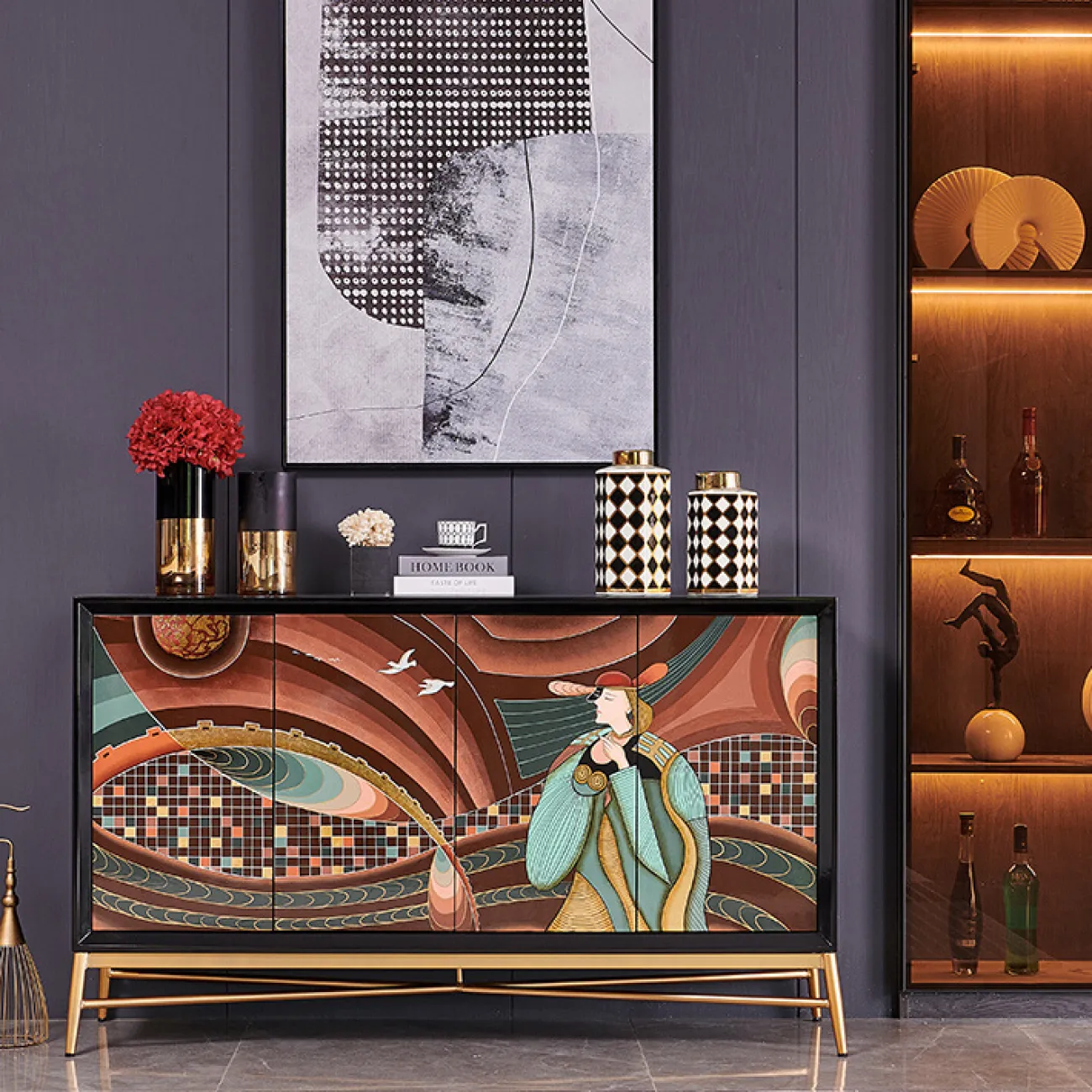 Роскошный  расписной комод из массива дерева Creative Life 36005-29