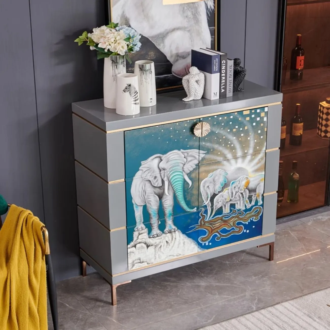 Современный расписной шкафчик из массива дерева Creative Life 36013-29 Современный расписной шкафчик из массива дерева Creative Life 36013-29