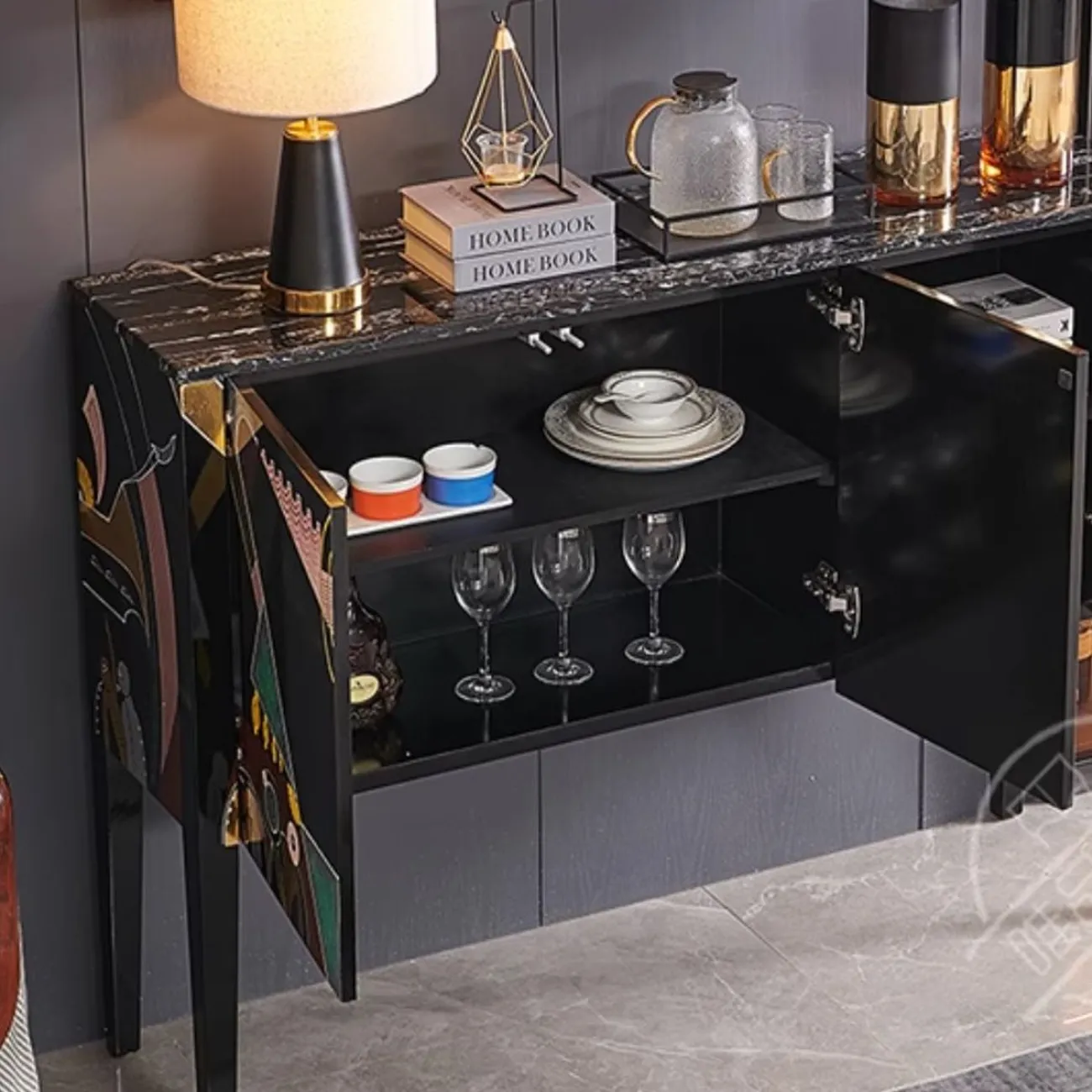 Расписной шкаф-сервант Creative из мрамора и цельного дерев Life 36014-29 Расписной шкаф-сервант Creative из мрамора и цельного дерев Life 36014-29