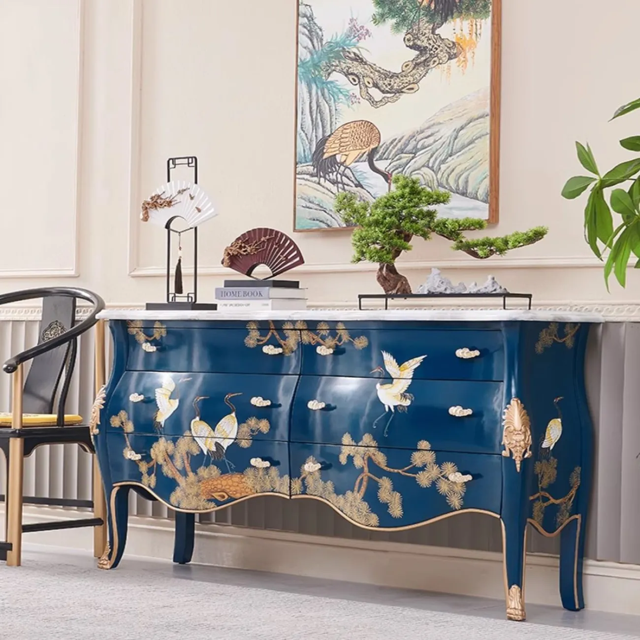 Расписной комод  из массива дерева и мрамора Creative Life 36020-29