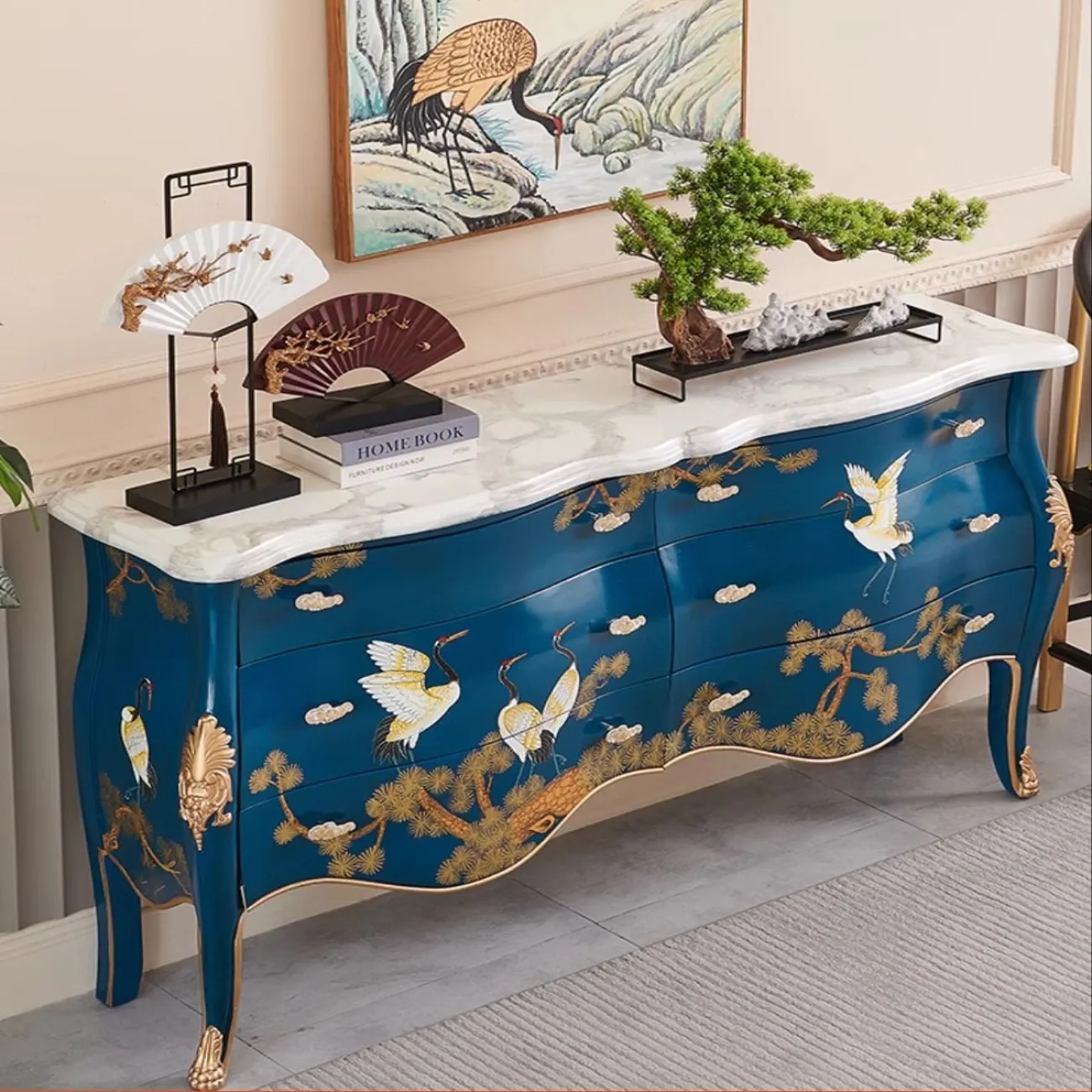 Расписной комод  из массива дерева и мрамора Creative Life 36020-29