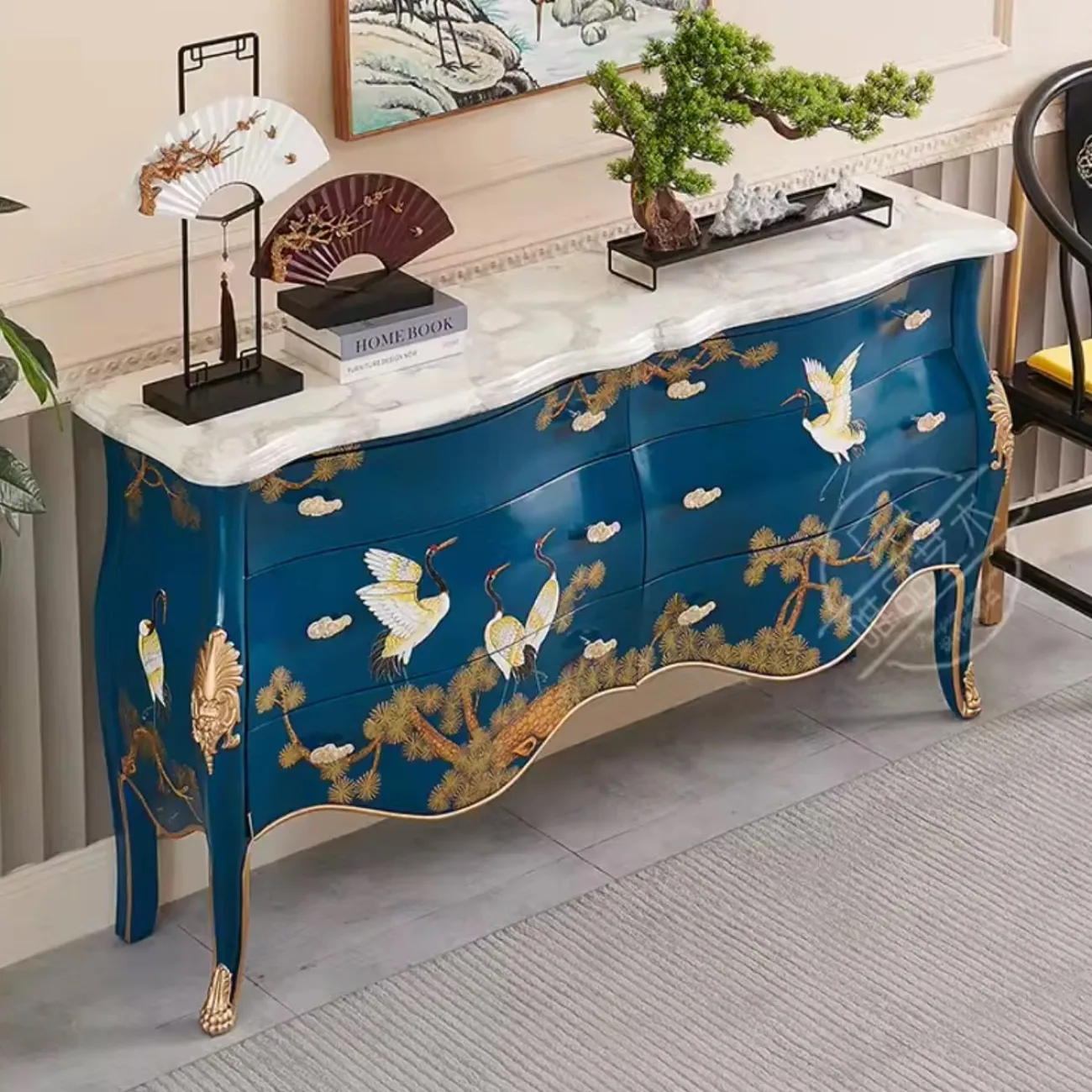 Расписной комод  из массива дерева и мрамора Creative Life 36020-29