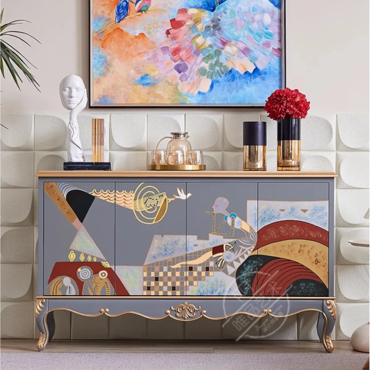 Роскошный расписной шкаф из массива дерева Creative Life 36021-29