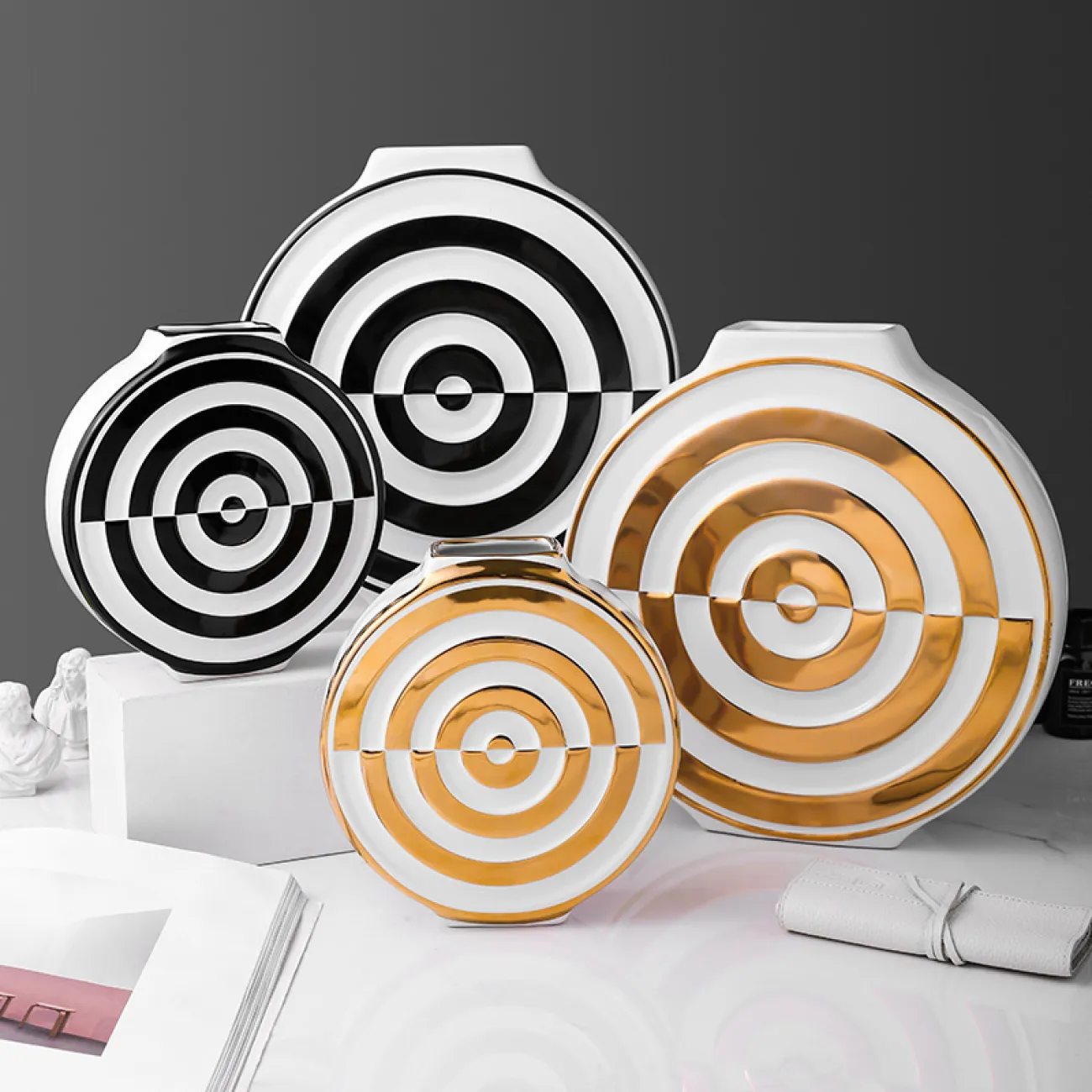 Ваза «Мишень» LaLume DK_300165 Золотой H26