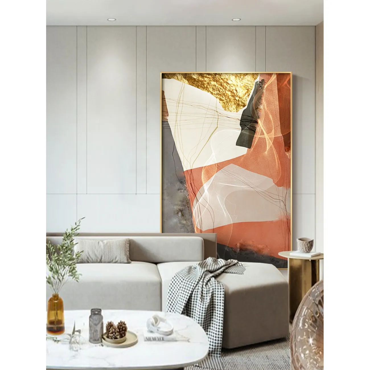 Дизайнерская картина в современном стиле и атмосферой абстракции,  расписанная сусальным золотом LaLume-DF-20460-23