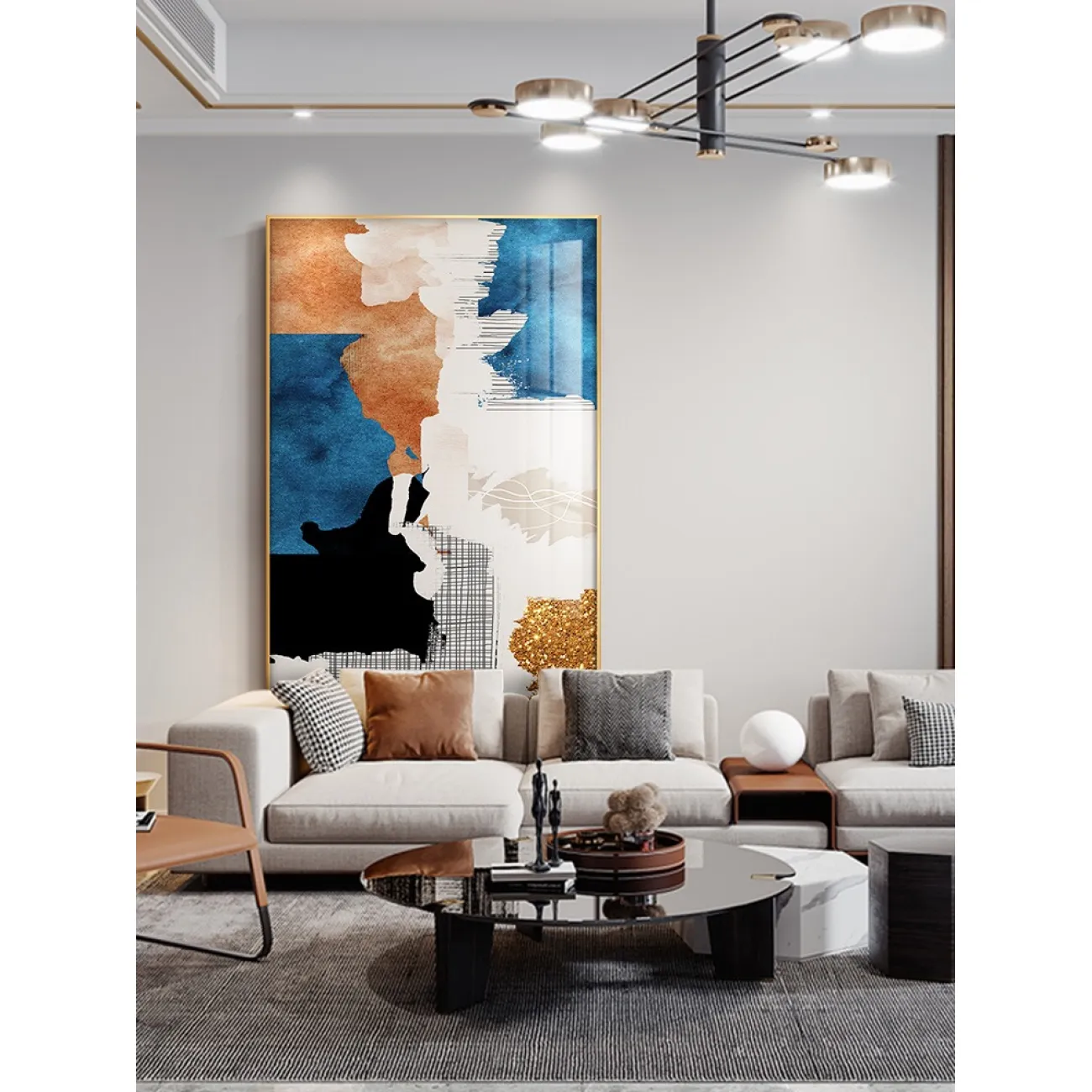 Дизайнерская картина в современном стиле и атмосферой абстракции,  расписанная сусальным золотом LaLume-DF-20460-23