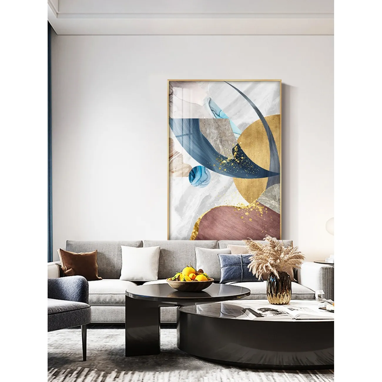 Дизайнерская картина в современном стиле и атмосферой абстракции,  расписанная сусальным золотом LaLume-DF-20460-23