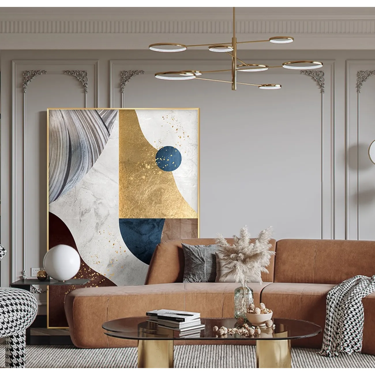 Дизайнерская картина в современном стиле и атмосферой абстракции,  расписанная сусальным золотом LaLume-DF-20460-23