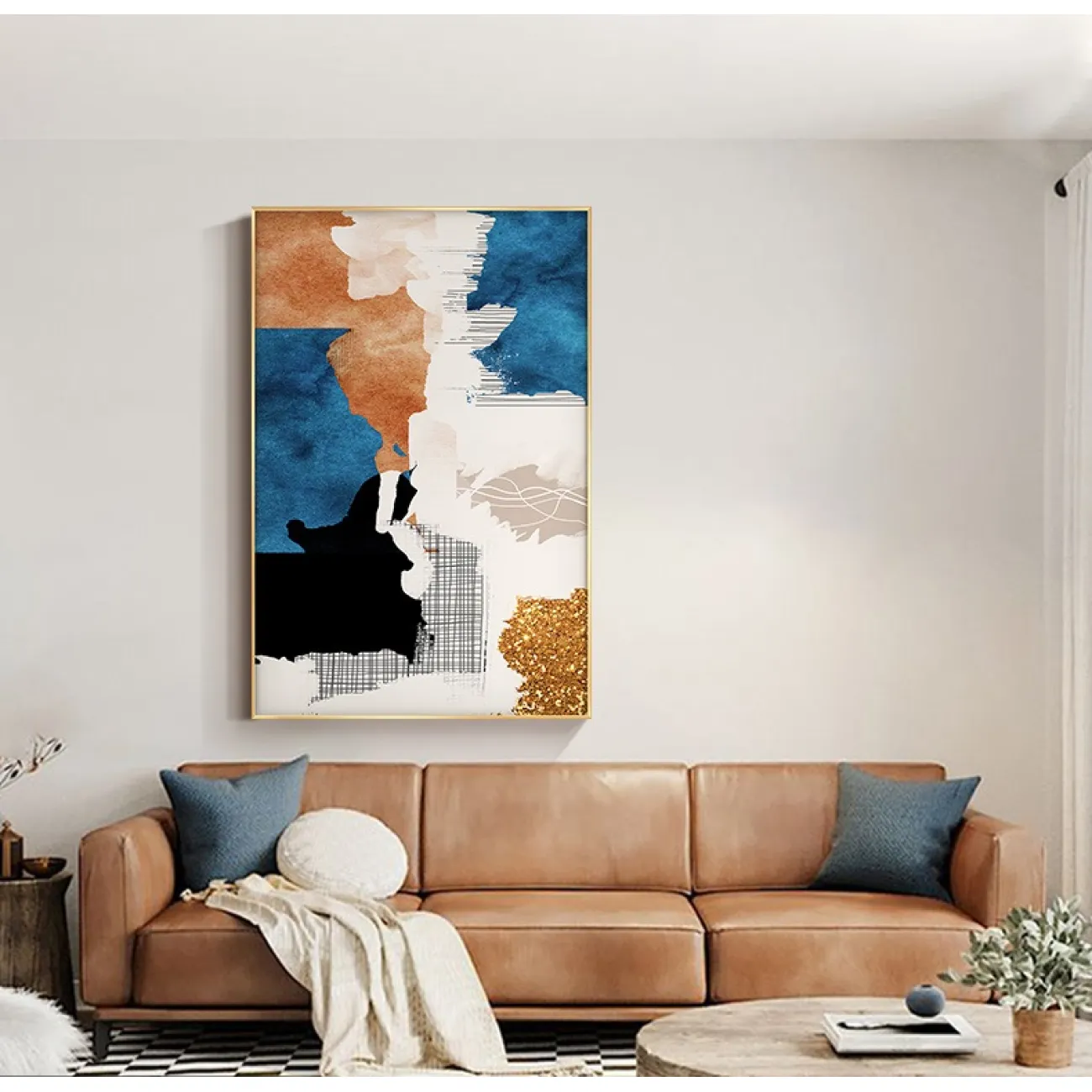 Дизайнерская картина в современном стиле и атмосферой абстракции,  расписанная сусальным золотом LaLume-DF-20460-23