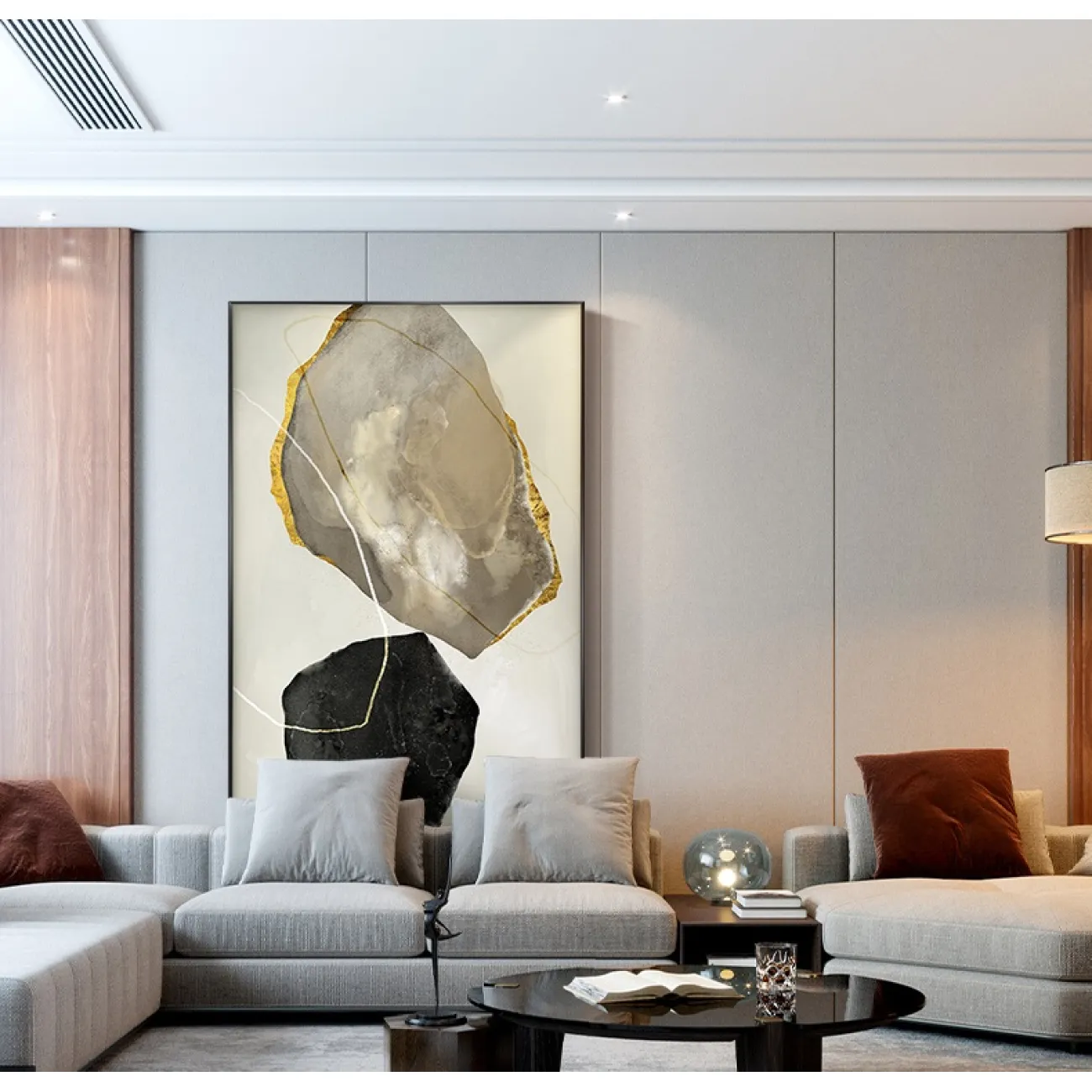 Дизайнерская картина в современном стиле и атмосферой абстракции,  расписанная сусальным золотом LaLume-DF-20460-23