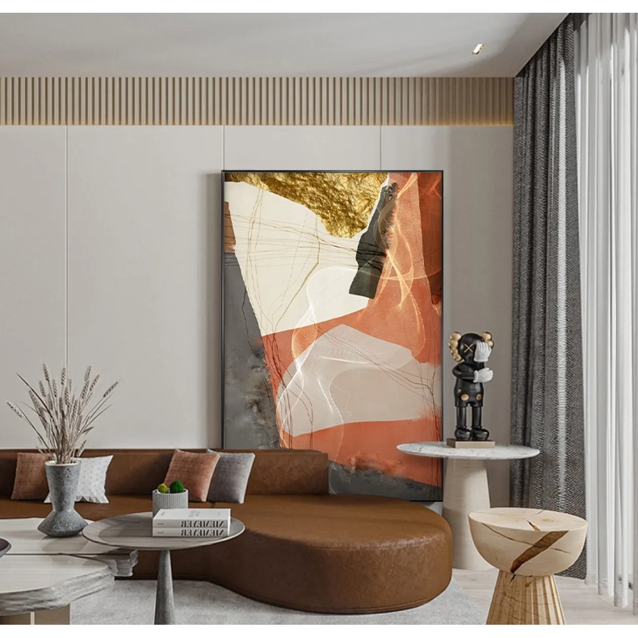 Дизайнерская картина в современном стиле и атмосферой абстракции,  расписанная сусальным золотом LaLume-DF-20460-23