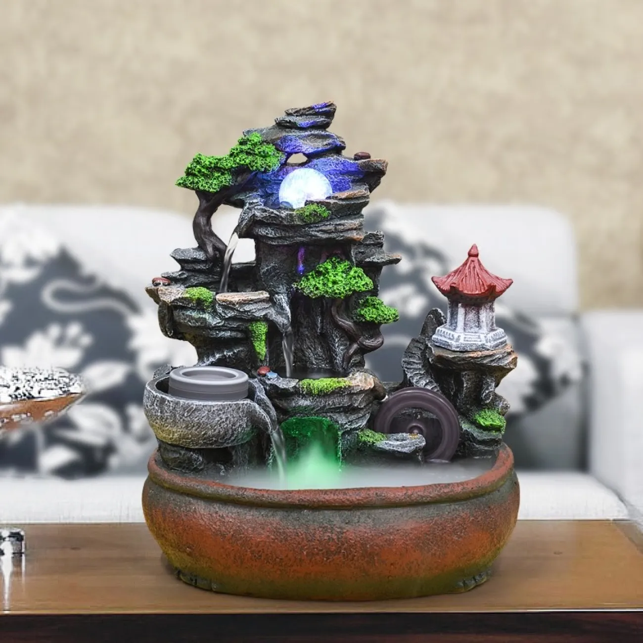 Рокарий с дизайнерским ламинарным фонтаном с проточной водой и холодным туманом с подсветкой DF20430-23 Рокарий с дизайнерским ламинарным фонтаном с проточной водой и холодным туманом с подсветкой DF20430-23