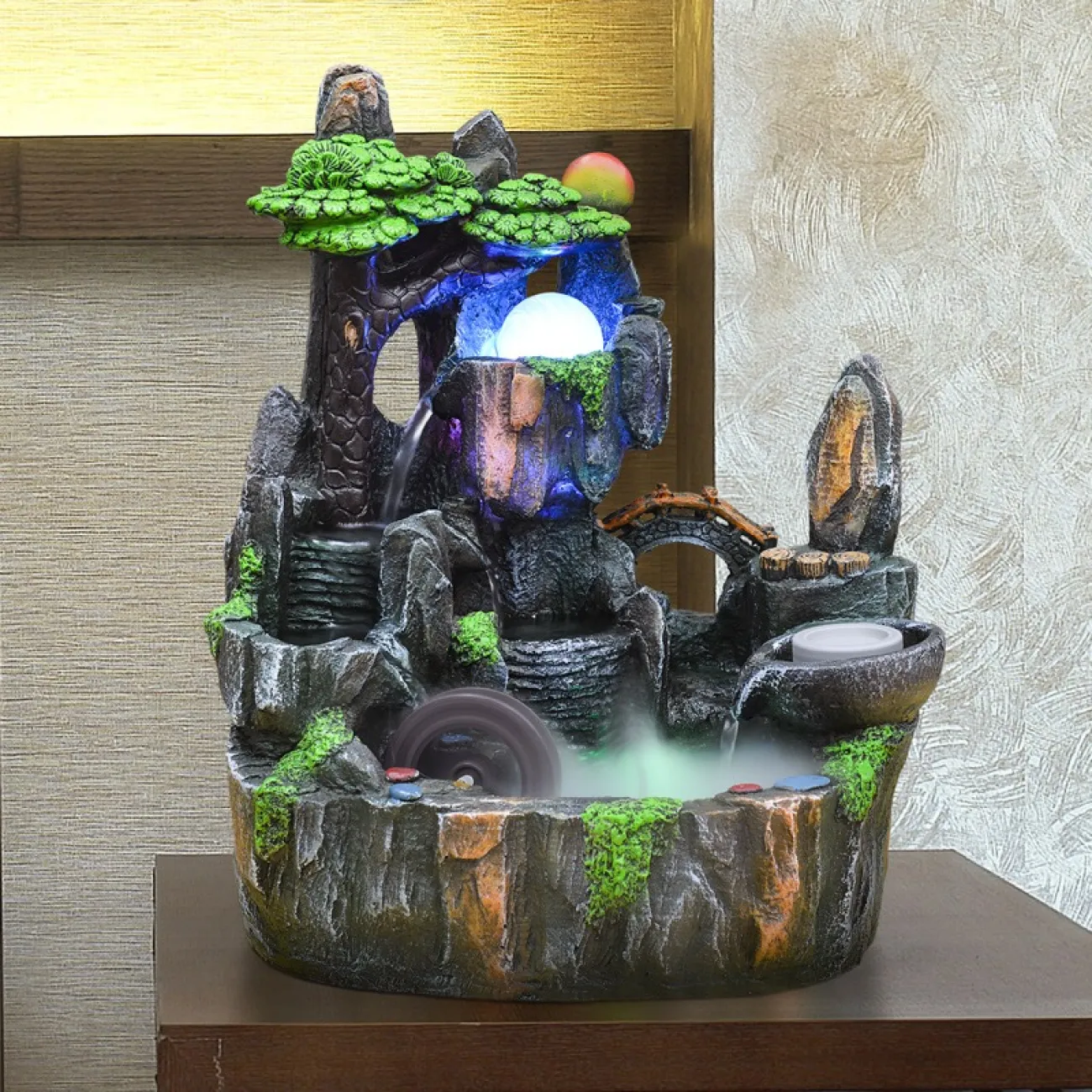 Рокарий с дизайнерским ламинарным фонтаном с проточной водой и холодным туманом с подсветкой DF20430-23 Рокарий с дизайнерским ламинарным фонтаном с проточной водой и холодным туманом с подсветкой DF20430-23