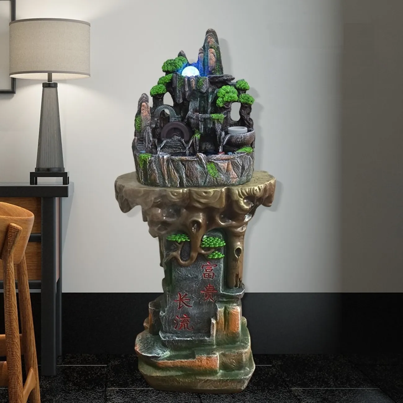 Рокарий с дизайнерским ламинарным фонтаном с проточной водой и холодным туманом с подсветкой DF20430-23 Рокарий с дизайнерским ламинарным фонтаном с проточной водой и холодным туманом с подсветкой DF20430-23