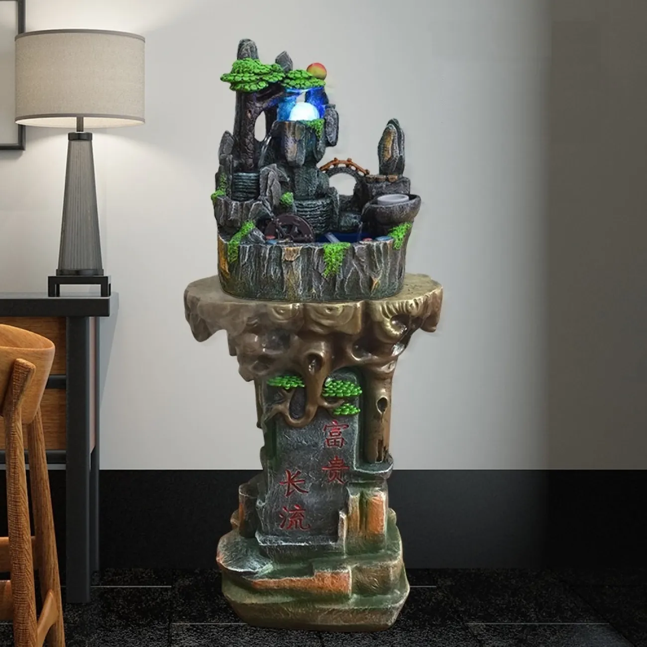 Рокарий с дизайнерским ламинарным фонтаном с проточной водой и холодным туманом с подсветкой DF20430-23 Рокарий с дизайнерским ламинарным фонтаном с проточной водой и холодным туманом с подсветкой DF20430-23