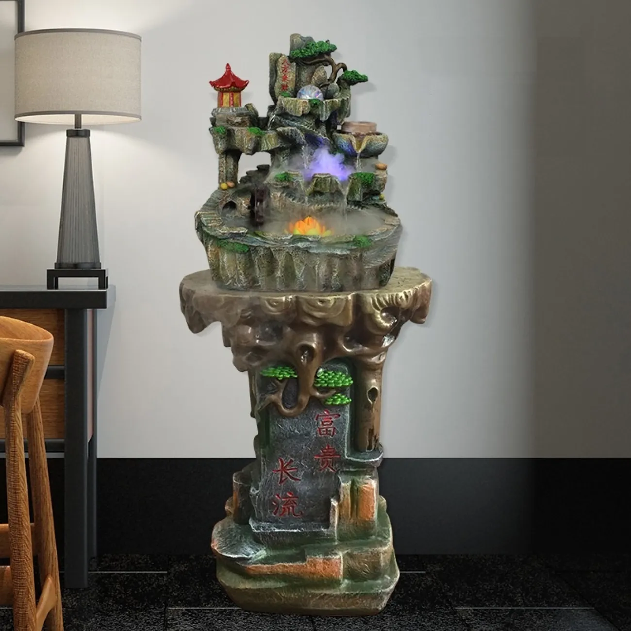 Рокарий с дизайнерским ламинарным фонтаном с проточной водой и холодным туманом с подсветкой DF20430-23 Рокарий с дизайнерским ламинарным фонтаном с проточной водой и холодным туманом с подсветкой DF20430-23