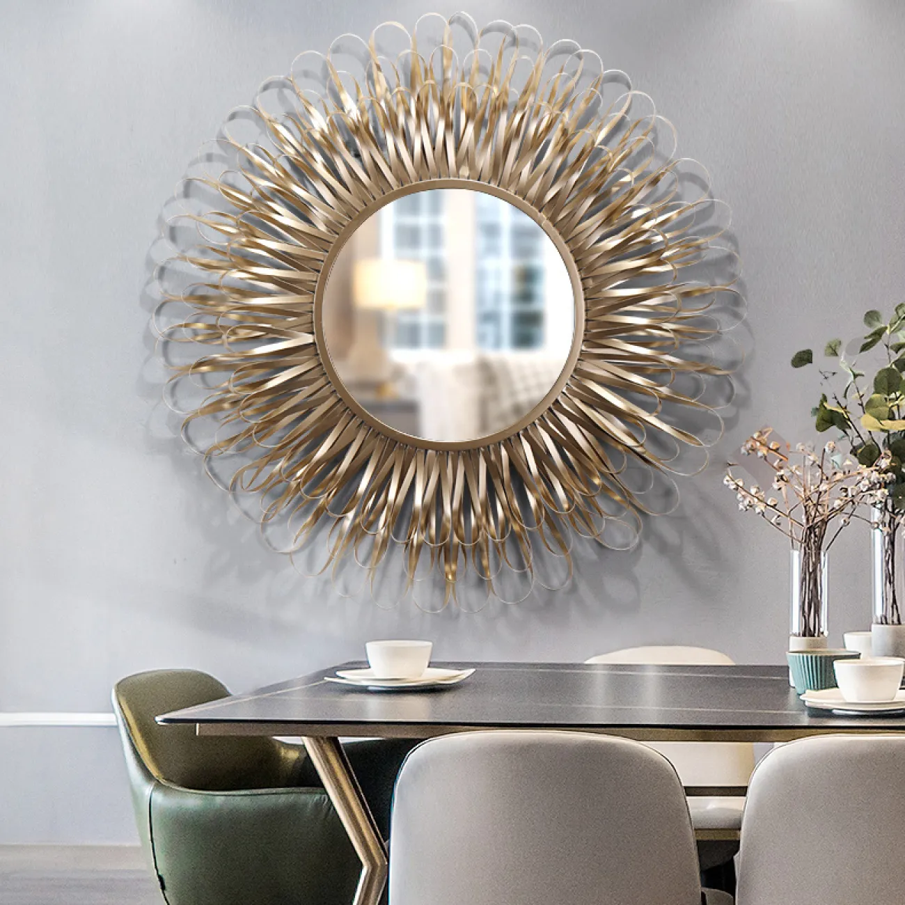 Современное настенное круглое зеркало для гостиной LaLume DK20344-27 Современное настенное круглое зеркало для гостиной LaLume DK20344-27