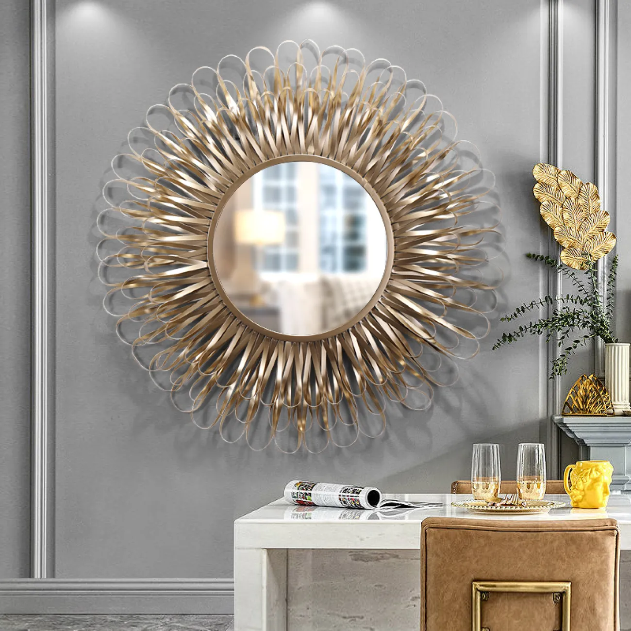 Современное настенное круглое зеркало для гостиной LaLume DK20344-27 Современное настенное круглое зеркало для гостиной LaLume DK20344-27