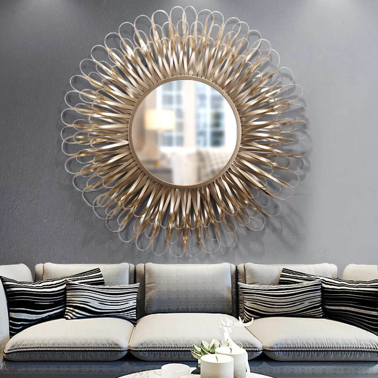 Современное настенное круглое зеркало для гостиной LaLume DK20344-27 Современное настенное круглое зеркало для гостиной LaLume DK20344-27