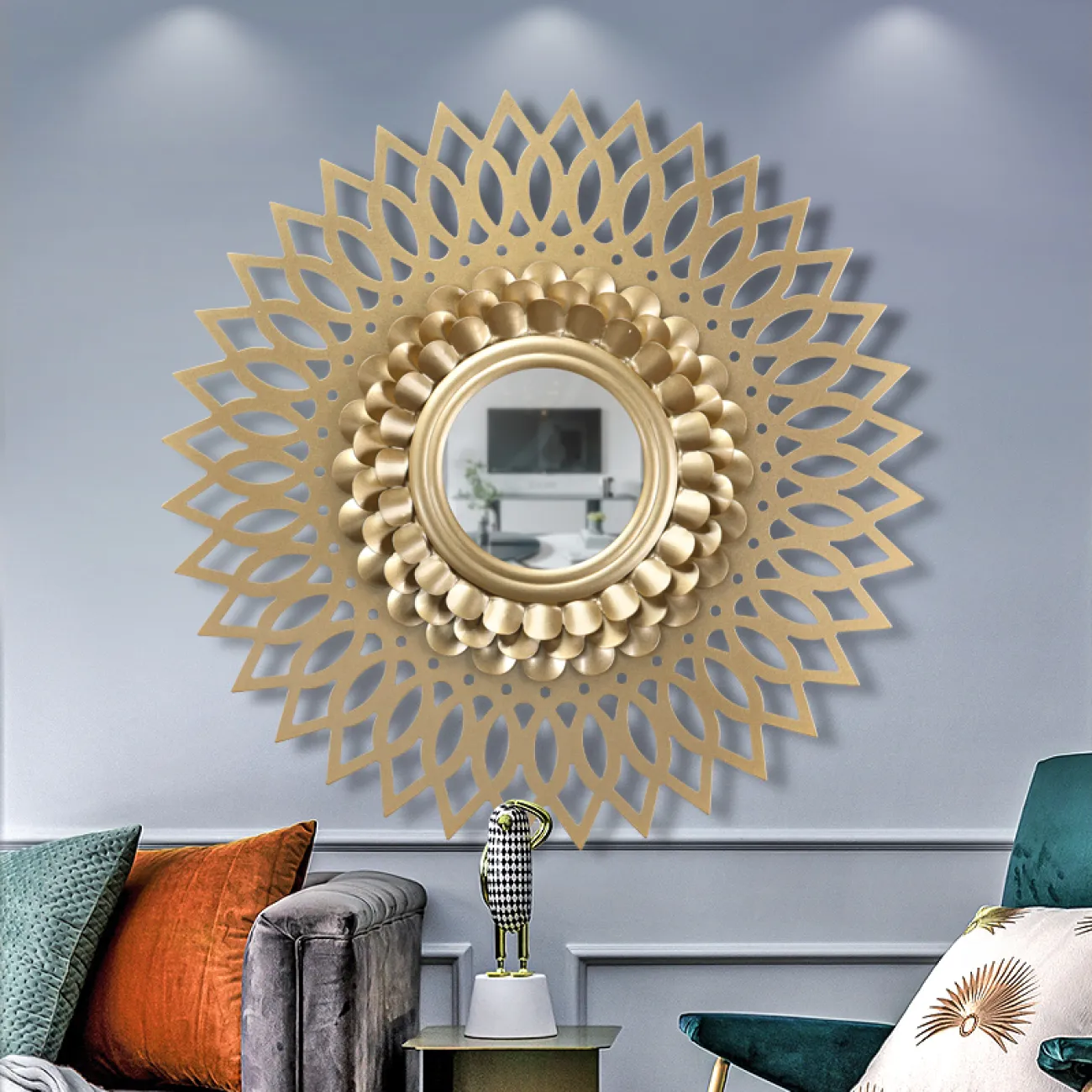 Современное настенное круглое зеркало для гостиной LaLume DK20348-27 Современное настенное круглое зеркало для гостиной LaLume DK20348-27