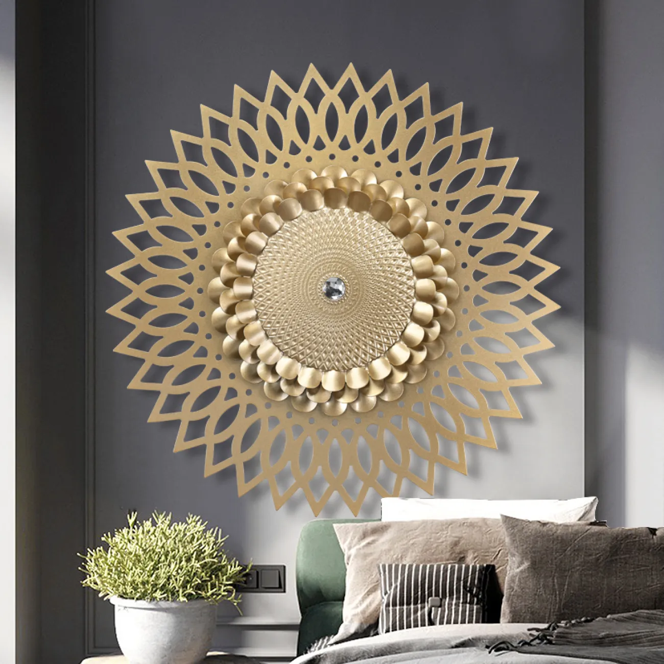 Современное настенное круглое зеркало для гостиной LaLume DK20348-27 Современное настенное круглое зеркало для гостиной LaLume DK20348-27