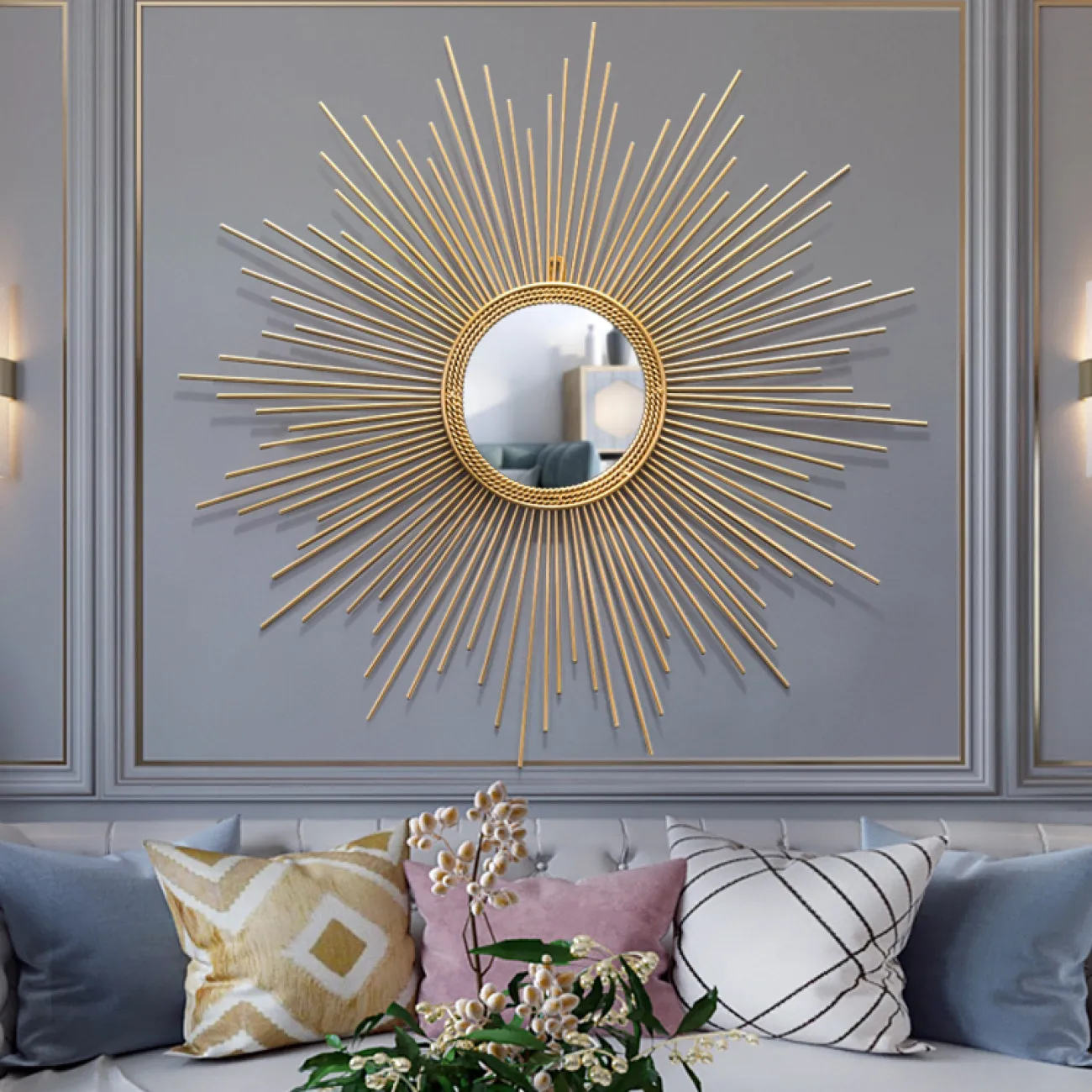 Современный настенный декор с зеркалом для гостиной LaLume DK20397-27 Современный настенный декор с зеркалом для гостиной LaLume DK20397-27