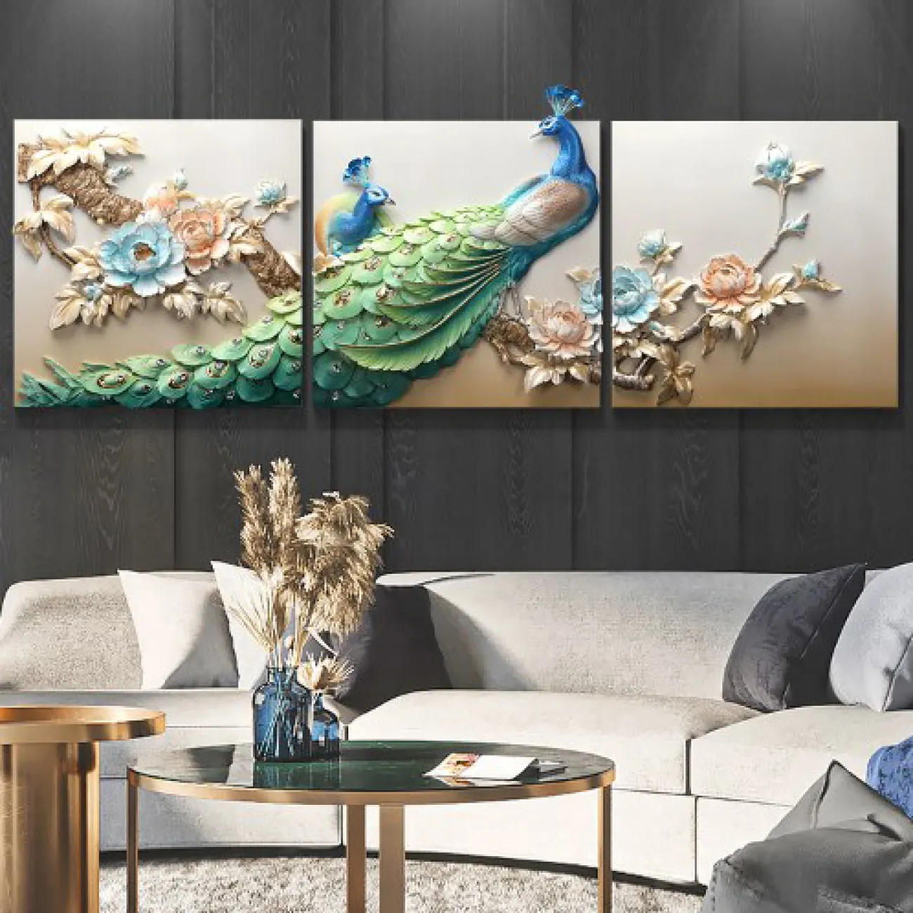 Современный настенный декор с павлином для гостиной LaLume DK20402-27 Современный настенный декор с павлином для гостиной LaLume DK20402-27