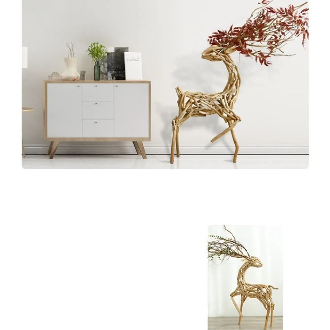 Дизайнерская  скульптура деревянного оленя DK20429-23 ручной работы в скандинавском стиле