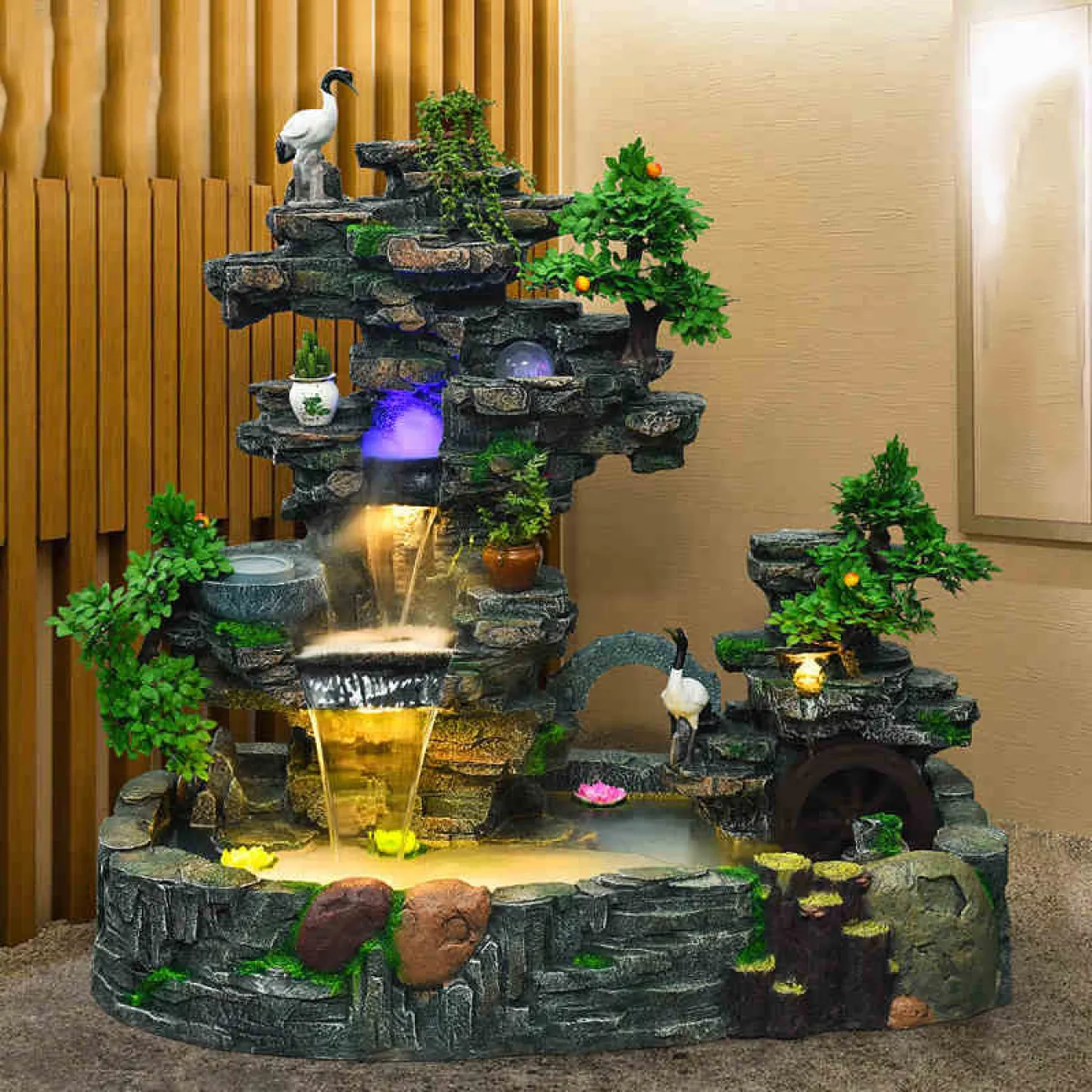 Талисман-фонтан фэн-шуй DK20434-23 с журчащим водой между камнями и скал ручной работы в пасторальном стиле