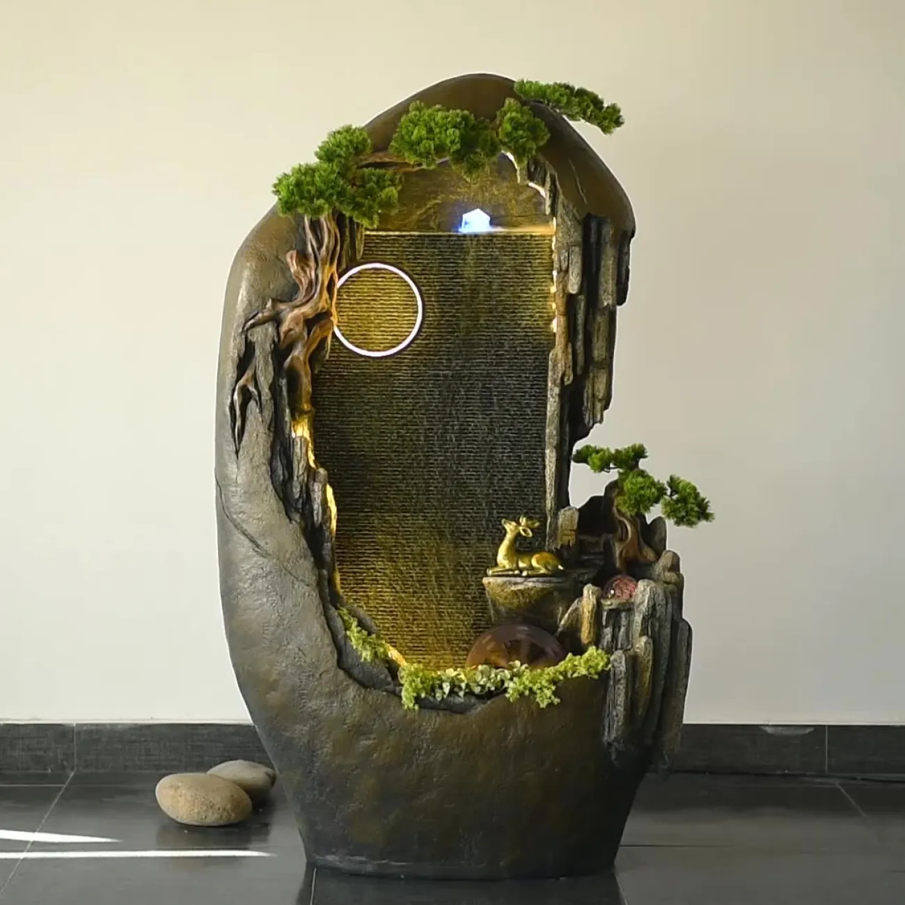 Большая китайская каменная вуаль с водным занавесом и фонтаном в современном китайском стиле 