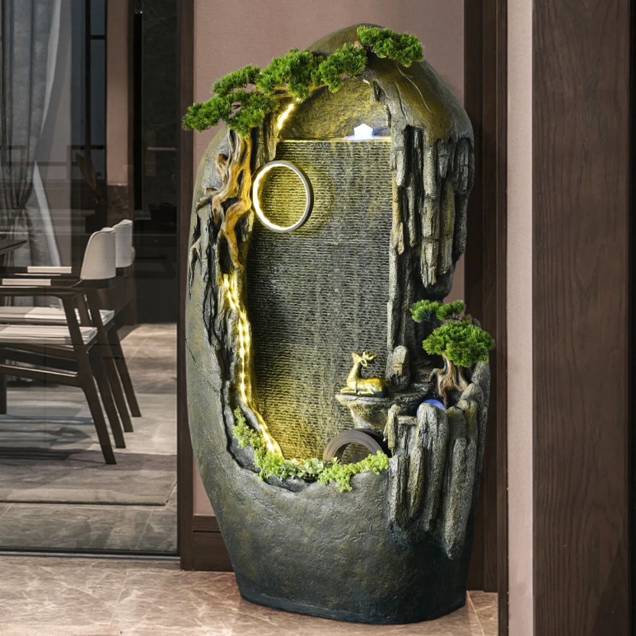 Большая китайская каменная вуаль с водным занавесом и фонтаном в современном китайском стиле 