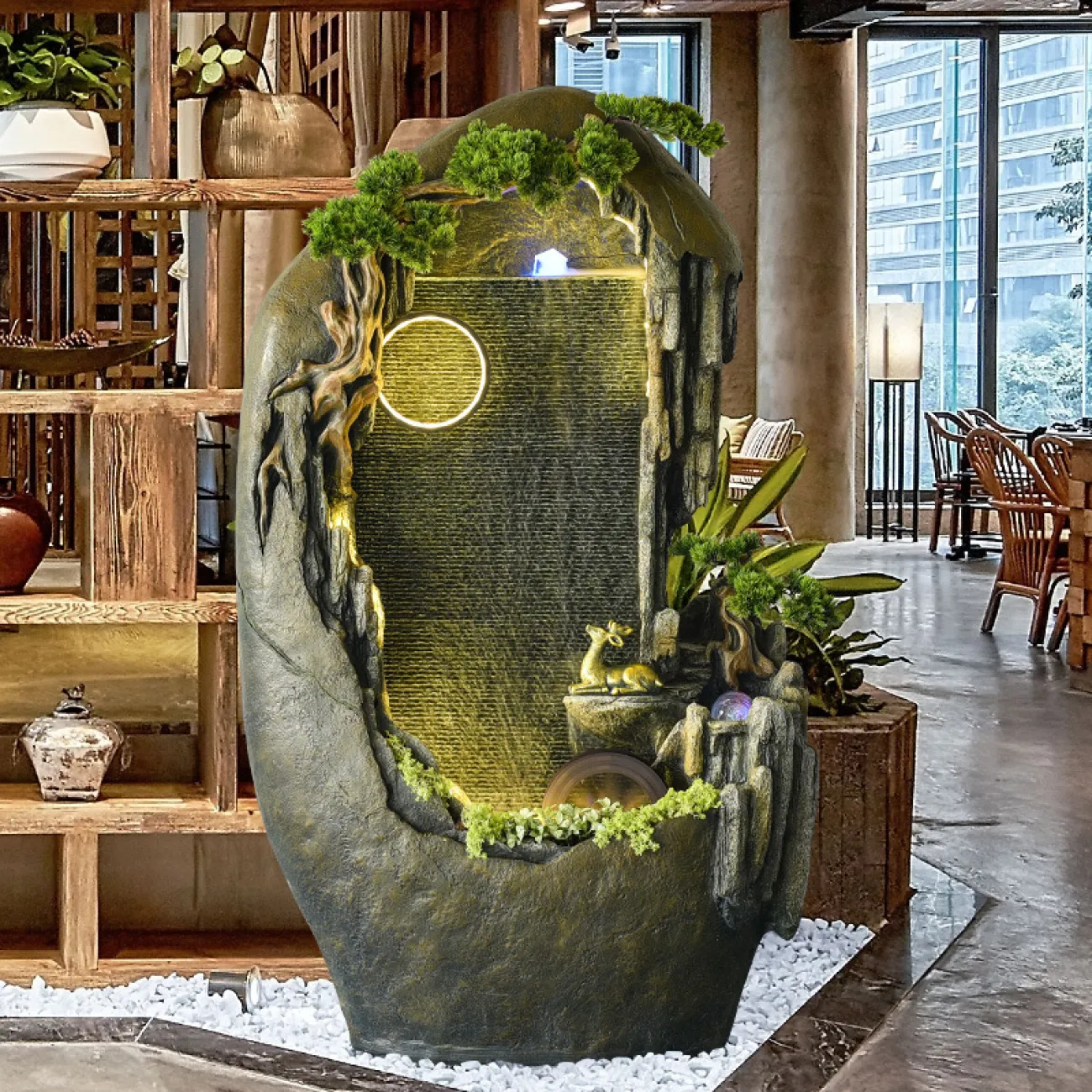 Большая китайская каменная вуаль с водным занавесом и фонтаном в современном китайском стиле 