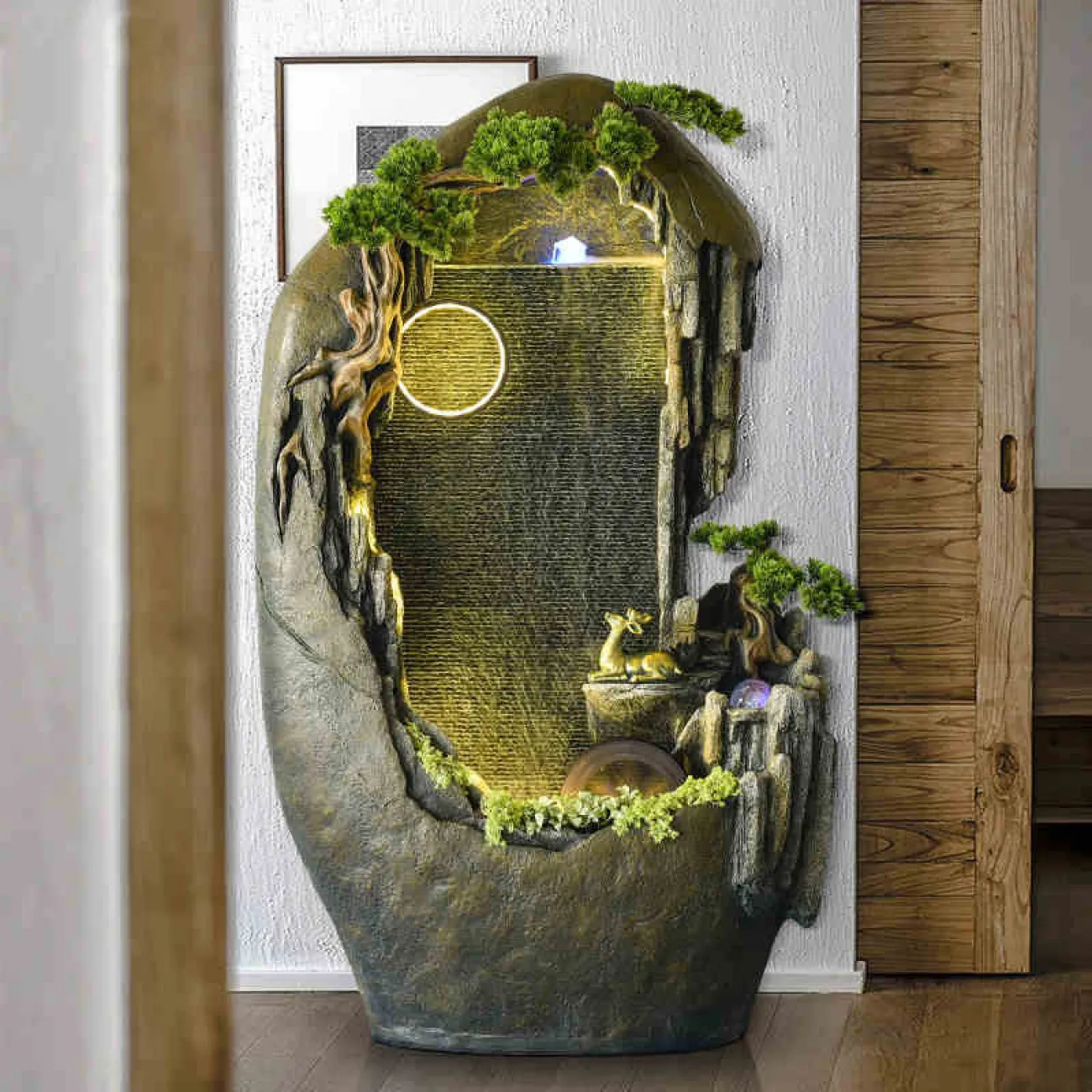 Большая китайская каменная вуаль с водным занавесом и фонтаном в современном китайском стиле 