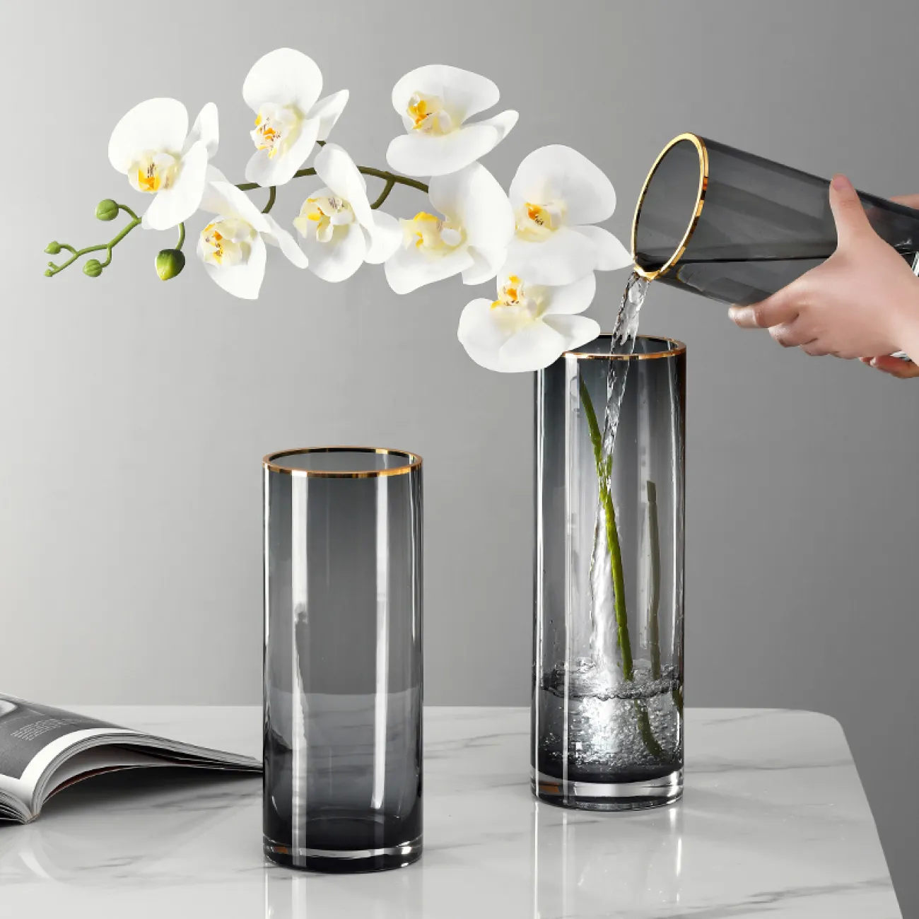 Современная стеклянная ваза с позолотой для гостиной в Скандинавском стиле LaLume DK20488-23 Современная стеклянная ваза с позолотой для гостиной в Скандинавском стиле LaLume DK20488-23