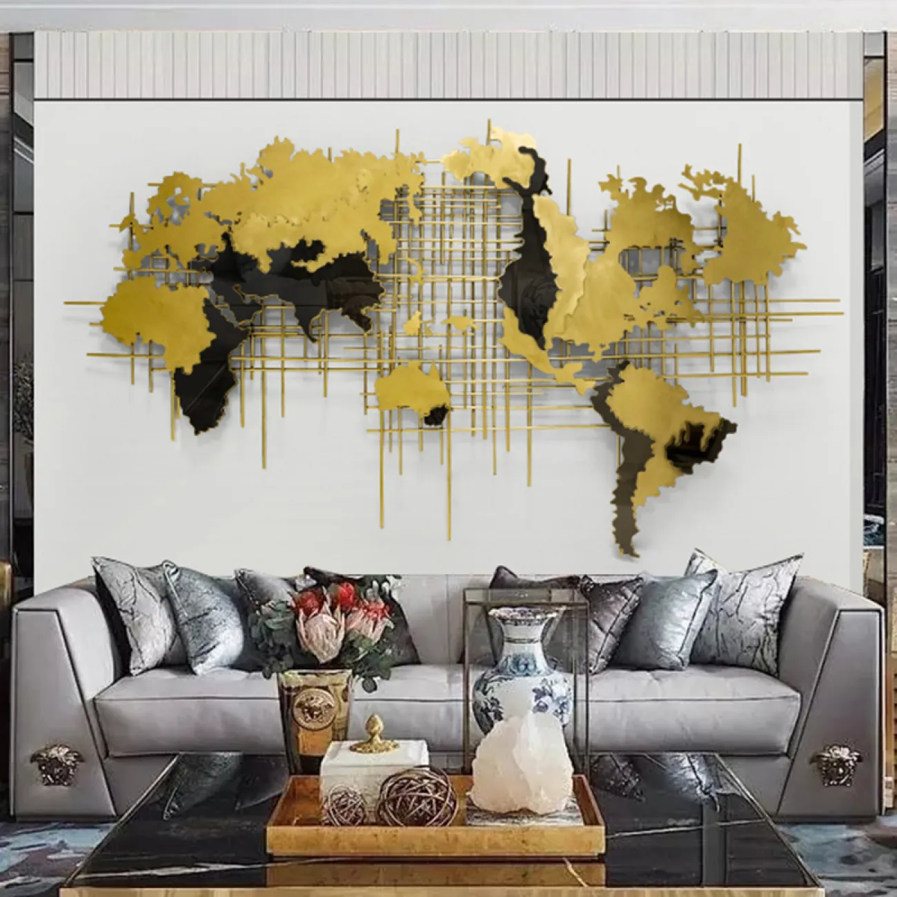 Креативная металлическая настенная карта мира для гостиной LaLume DK20515-23 Креативная металлическая настенная карта мира для гостиной LaLume DK20515-23
