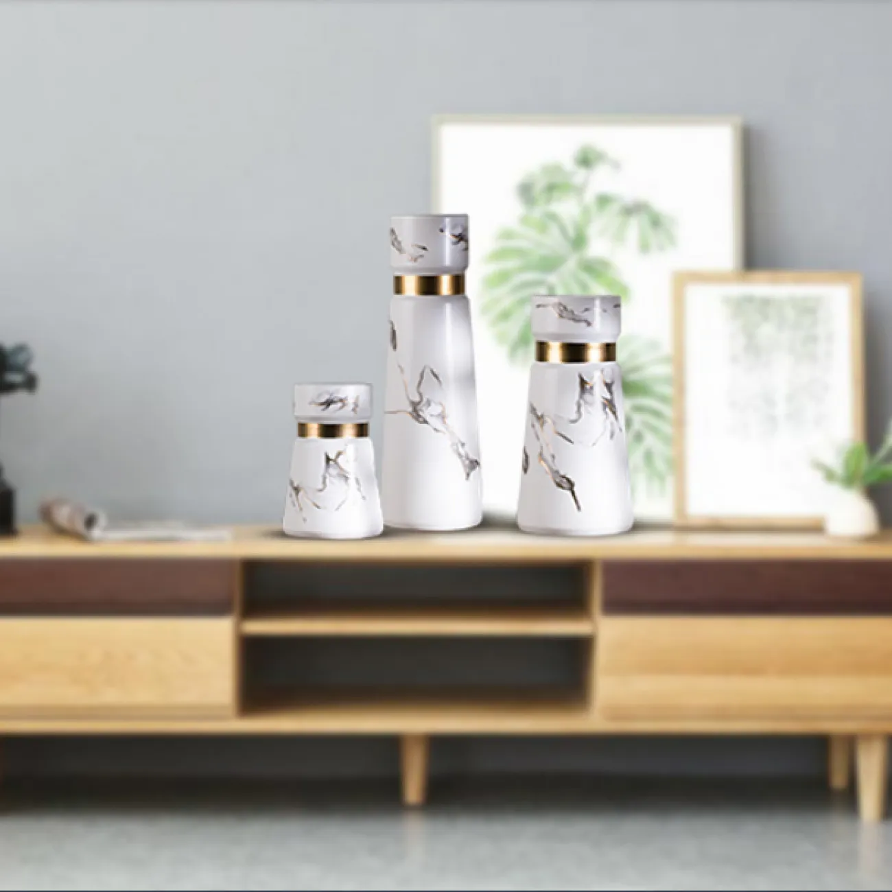 Керамическая ваза с мраморным узором и позолотой для гостиной в Современном стиле LaLume DK20533-23 Керамическая ваза с мраморным узором и позолотой для гостиной в Современном стиле LaLume DK20533-23