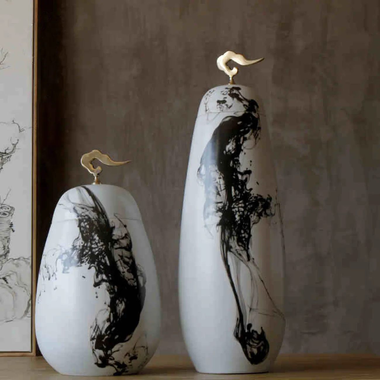 Классическая керамическая ваза с мраморным узором и крышкой для гостиной LaLume DK20542-23