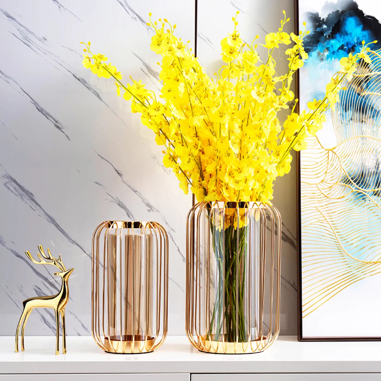 Роскошная стеклянная ваза с металлическим каркасом для гостиной в Американском стиле LaLume DK20675-23