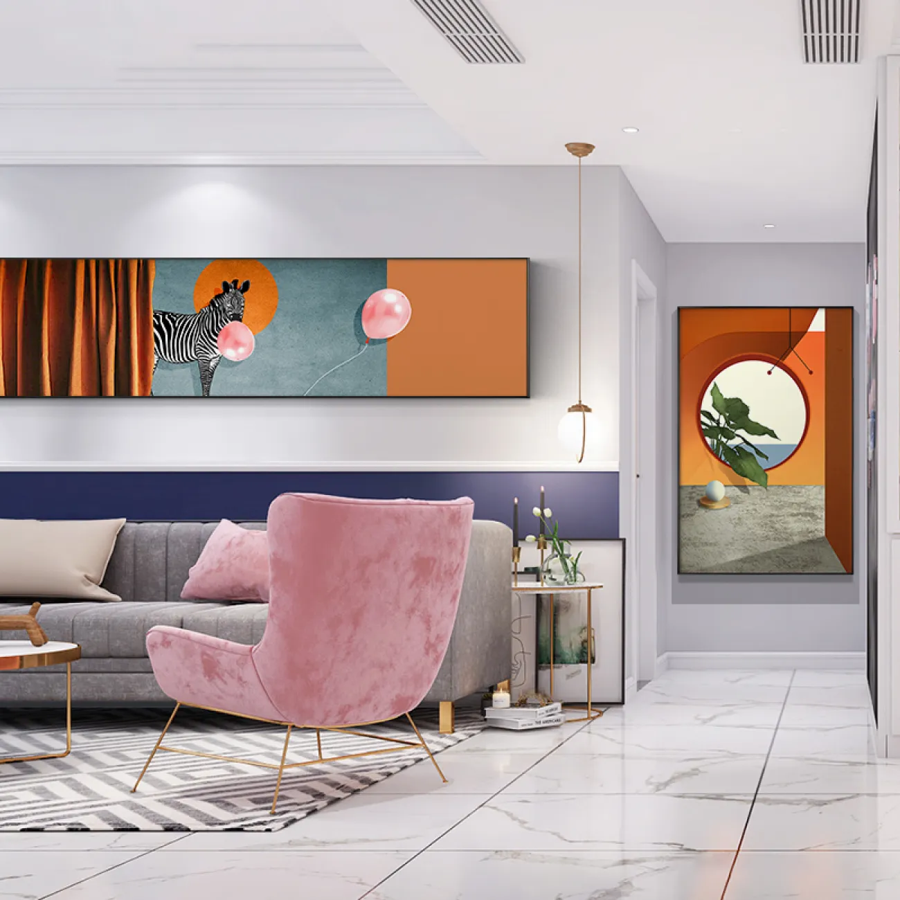 Современная настенная картина с животными в металлической раме для гостиной LaLume DK20683-23