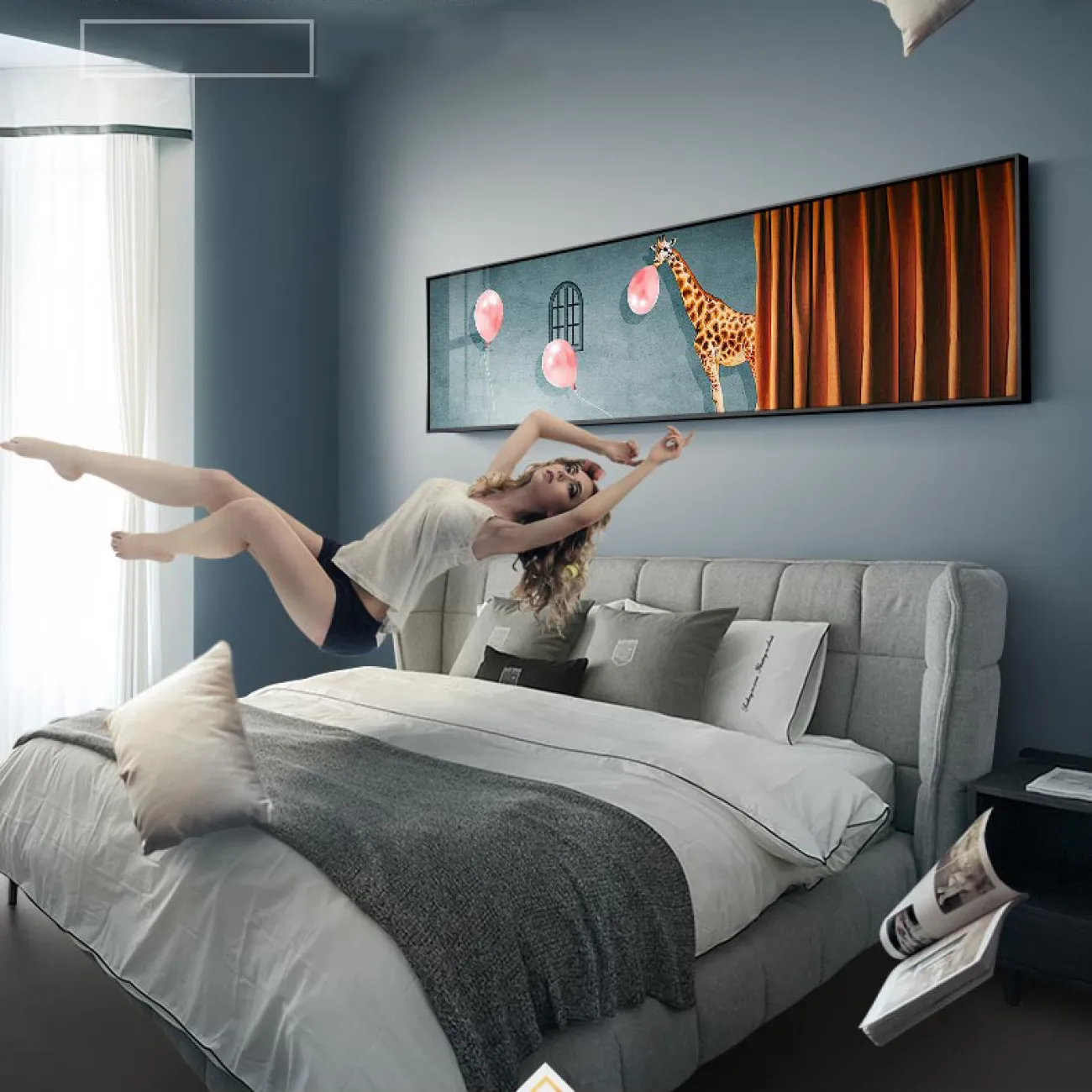 Современная настенная картина с животными в металлической раме для гостиной LaLume DK20683-23