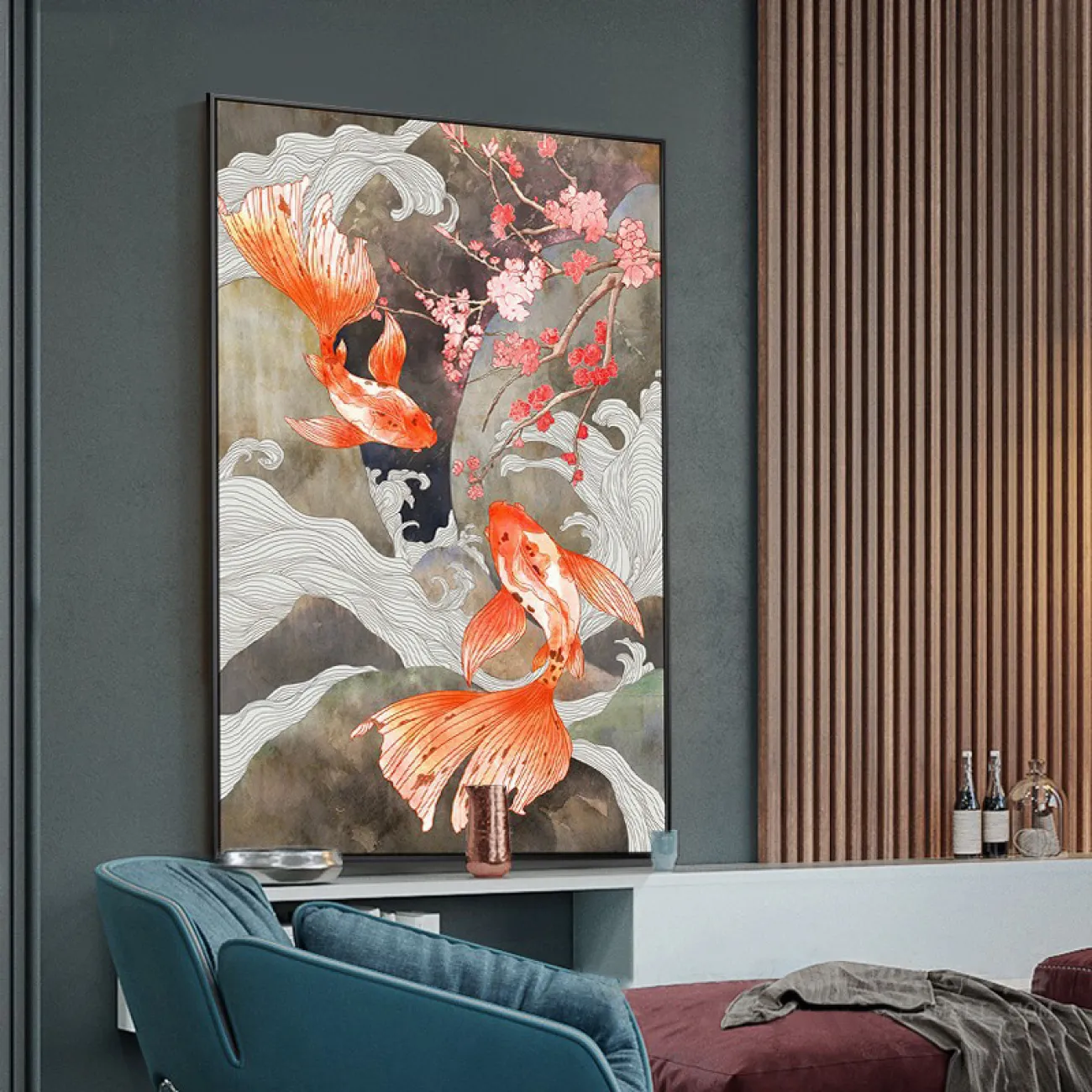 Креативная декоративная картина с оленем и рыбками для гостиной в Современном стиле LaLume DK20799-23 Креативная декоративная картина с оленем и рыбками для гостиной в Современном стиле LaLume DK20799-23