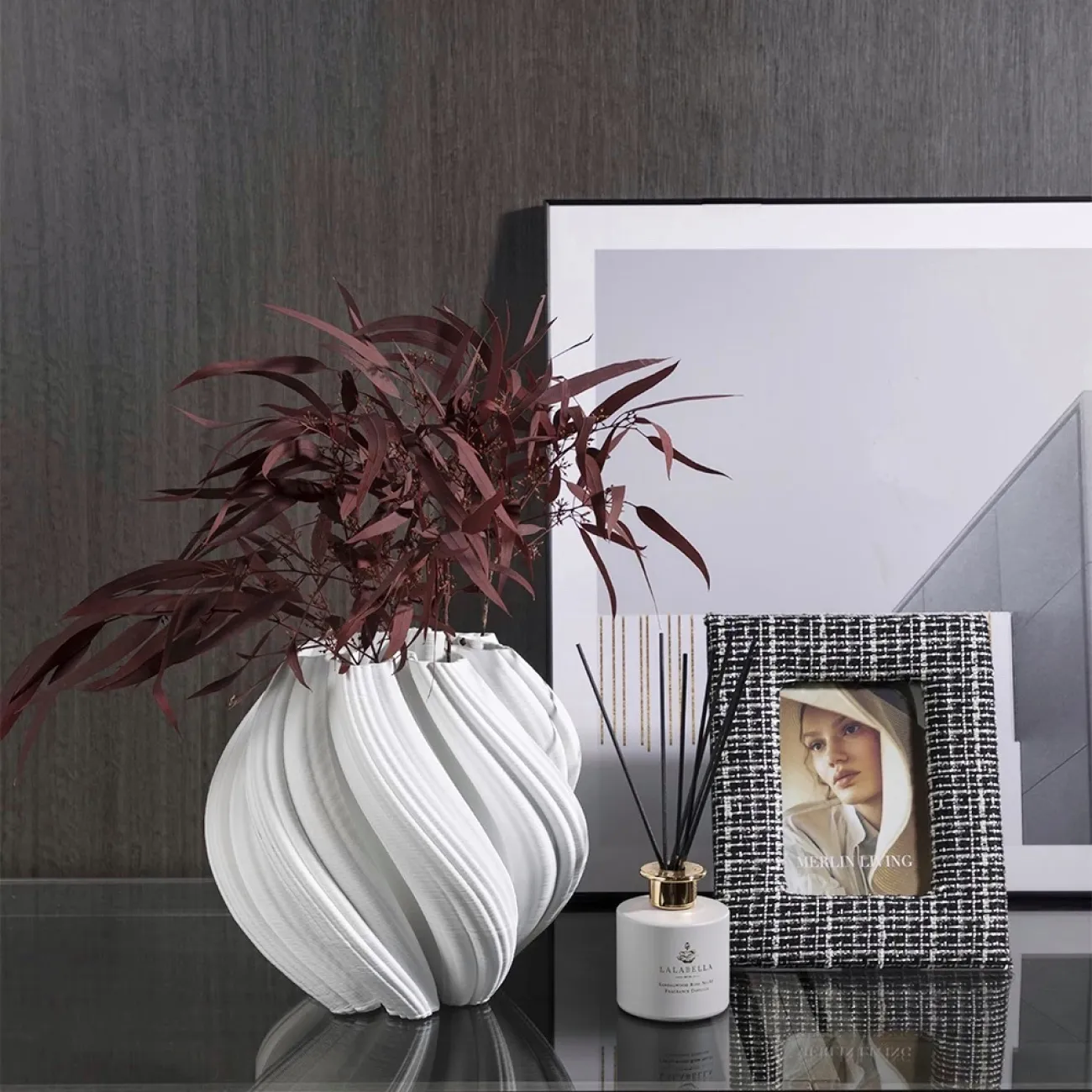 Белая керамическая ваза в скандинавском стиле с 3D-принтом «Волна» LaLume DK608939-23