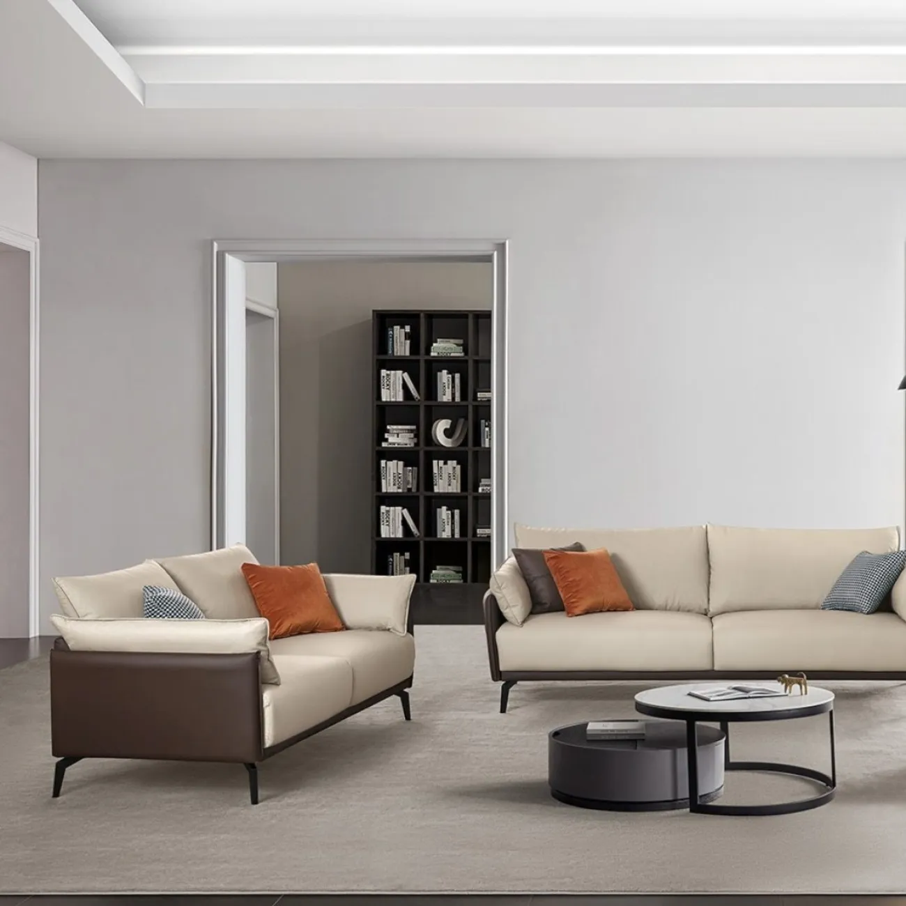 Диван ELEGANTE NAPPA SF015 (2-х местный)  бежевый 6615-коричневый ESF