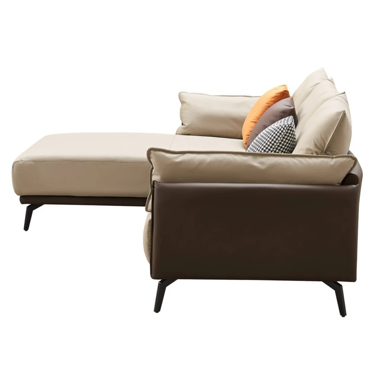 Диван ELEGANTE NAPPA SF015 угловой бежевый 6615-коричневый угол левый ESF