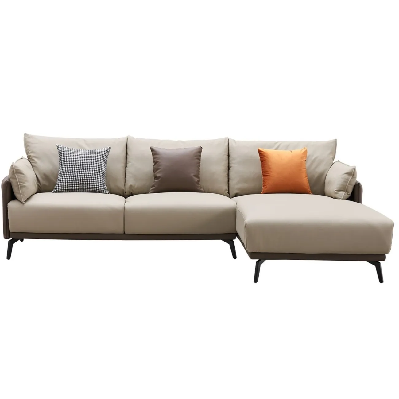 Диван ELEGANTE NAPPA SF015 угловой бежевый 6615-коричневый угол правый ESF