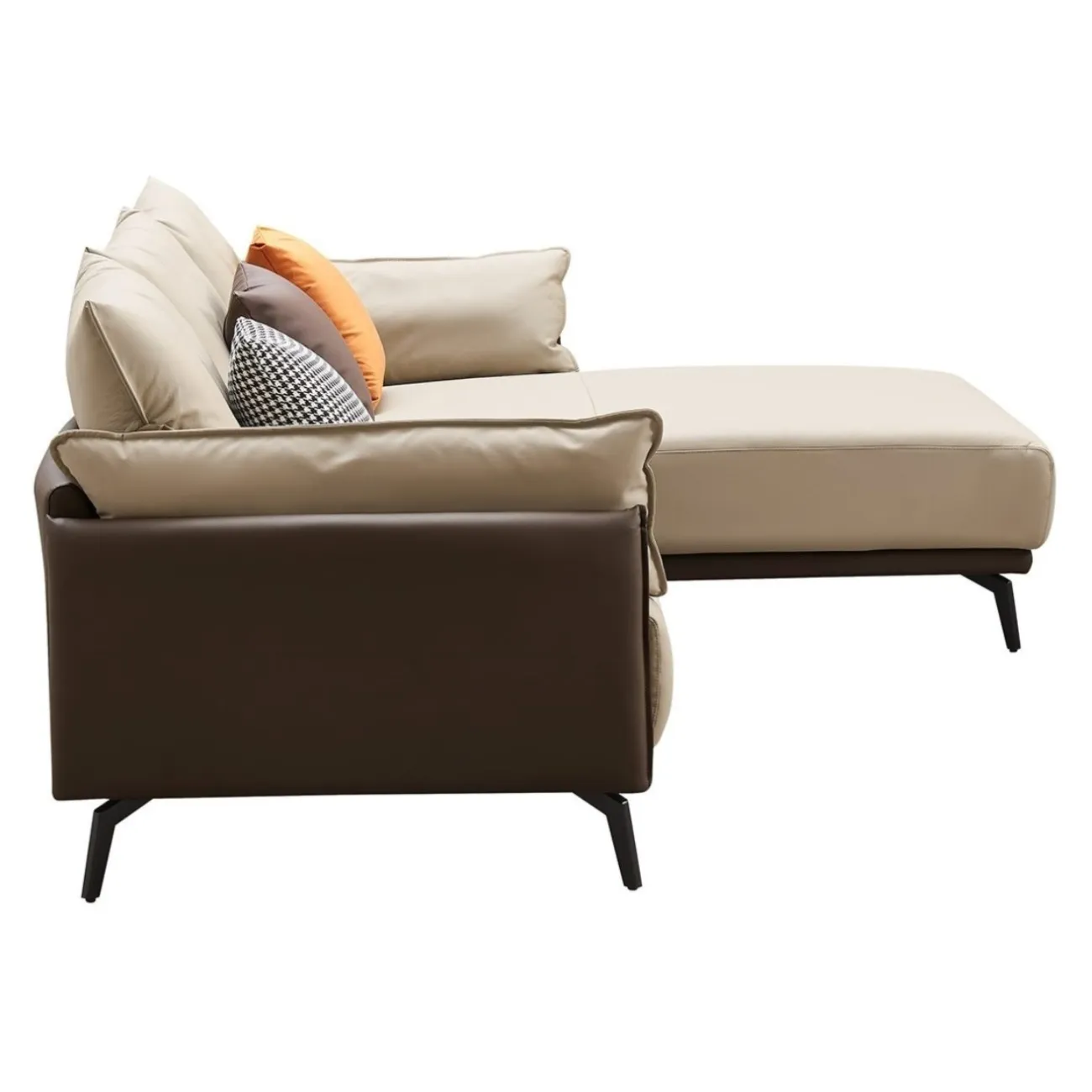 Диван ELEGANTE NAPPA SF015 угловой бежевый 6615-коричневый угол правый ESF