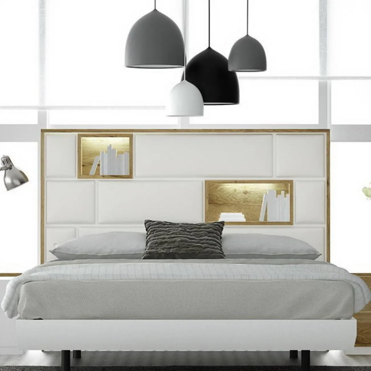 Кровать FENICIA 611 (180 х200) с подсветкой,  2 тумбочки, комод, зеркало ESF